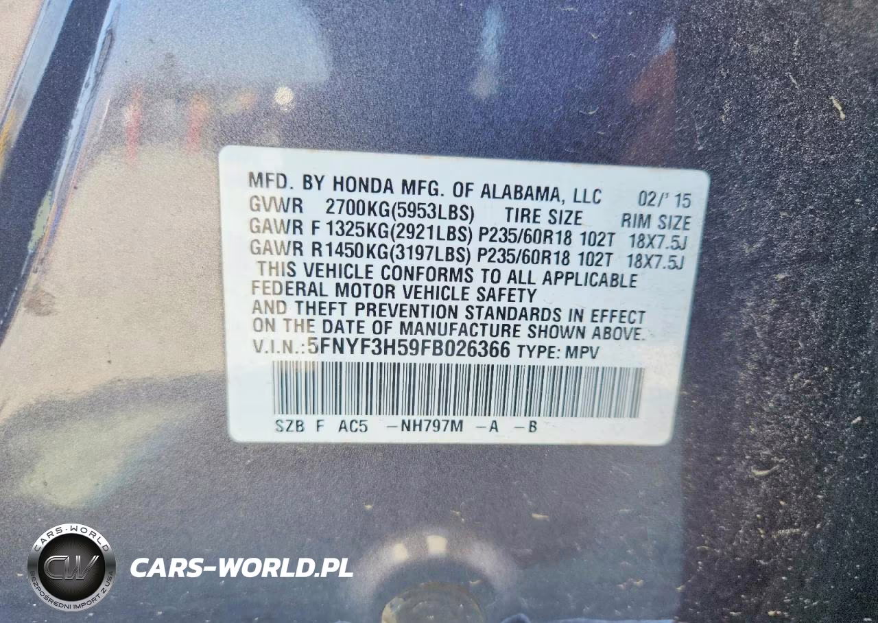2015 Honda Pilot Exl VIN:5FNYF3H59FB026366 - 13