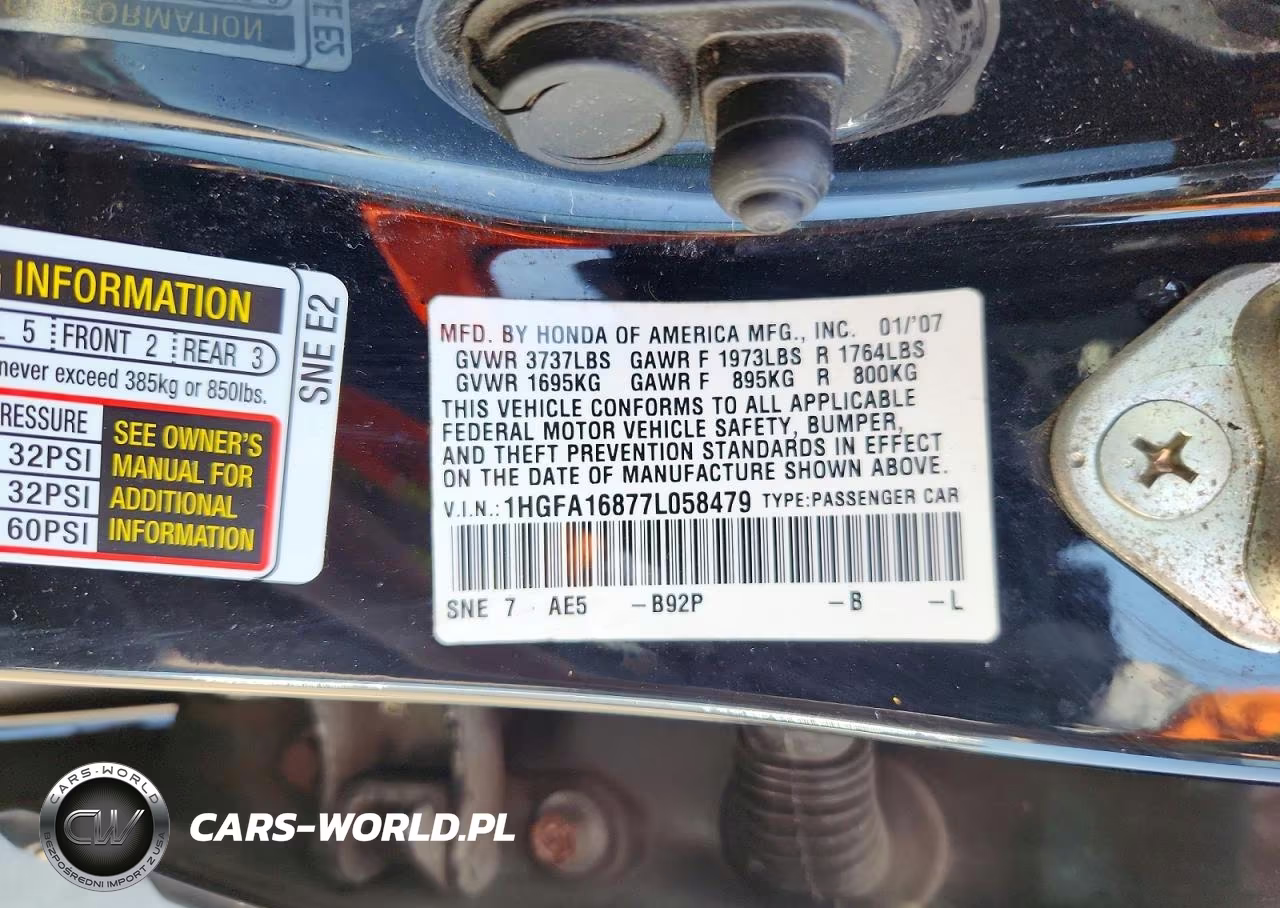 2007 Honda Civic Ex VIN:1HGFA16877L058479 - 13