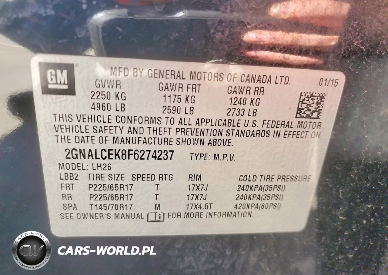 2015 Chevrolet Equinox Lt VIN:2GNALCEK8F6274237 - 13
