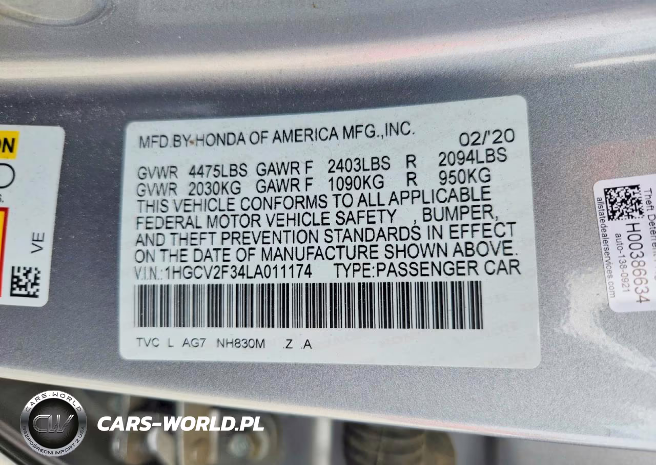 2020 Honda Accord Sport VIN:1HGCV2F34LA011174 - 12