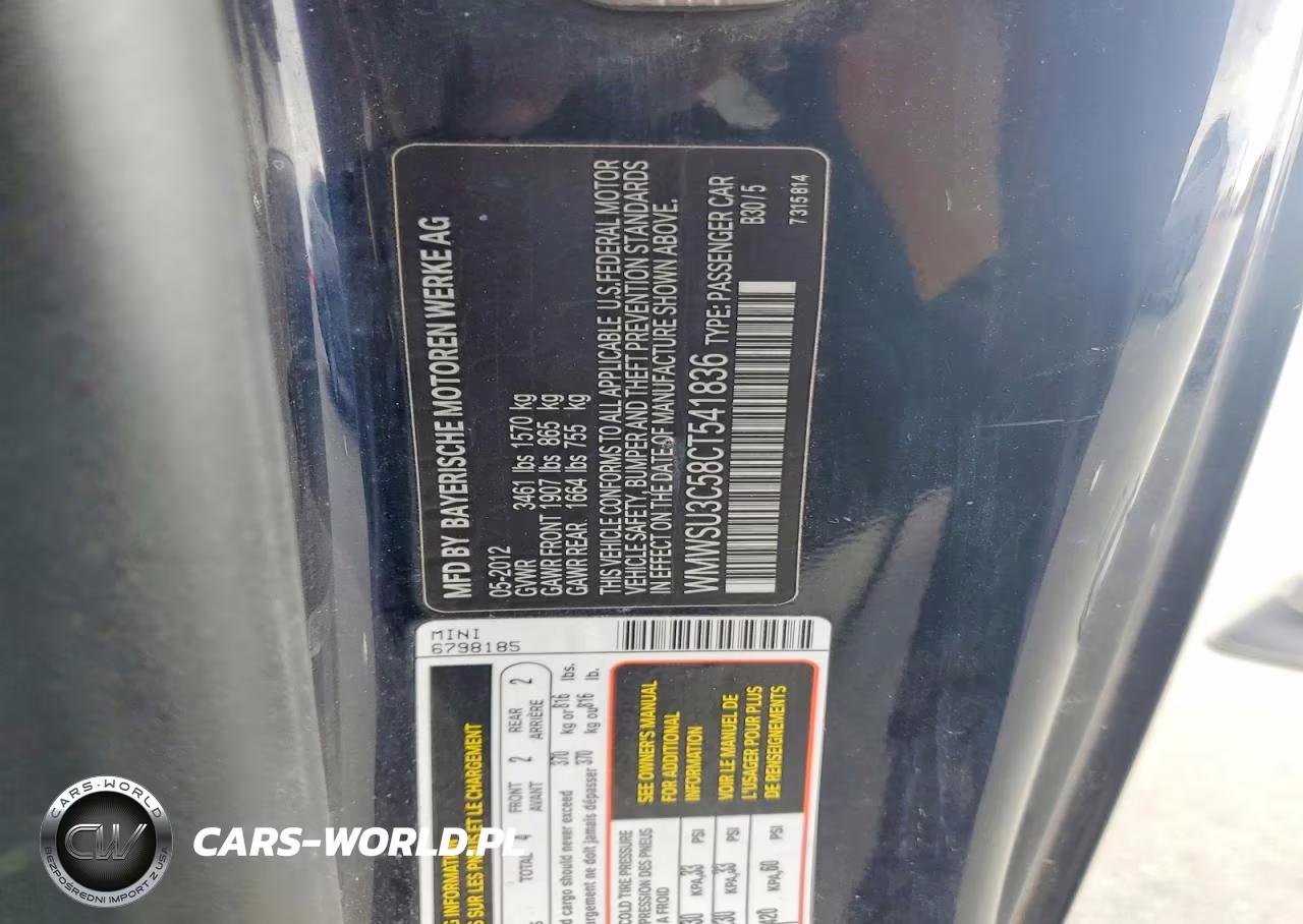 2012 Mini Cooper VIN:WMWSU3C58CT541836 - 12