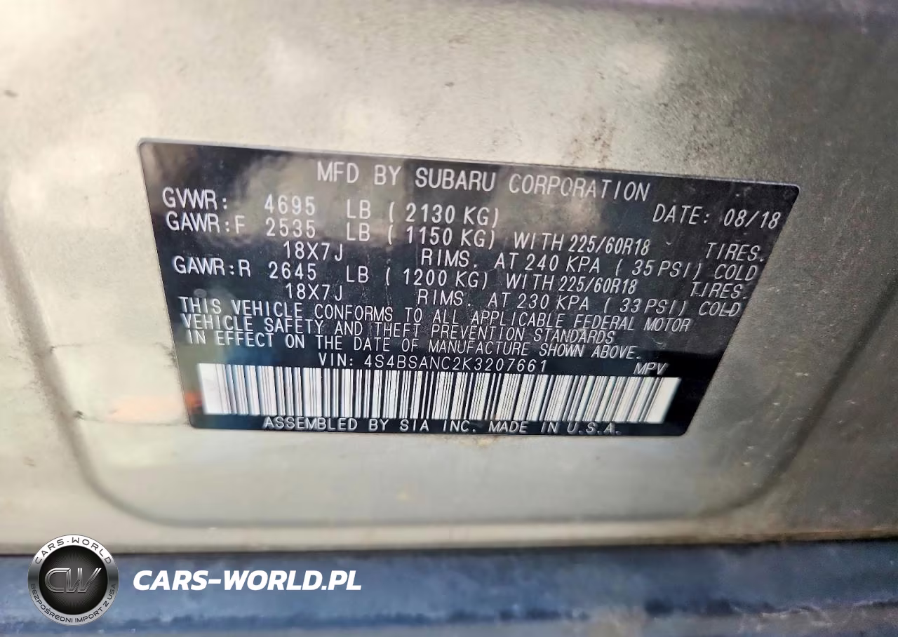 2019 Subaru Outback 2.5I Limited VIN:4S4BSANC2K3207661 - 14