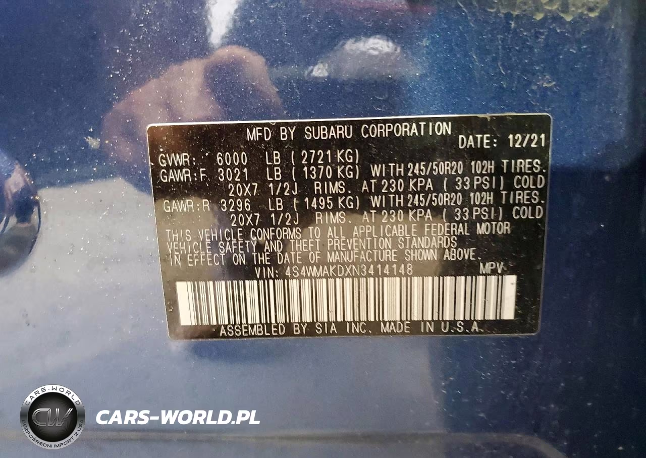 2022 Subaru Ascent Limited VIN:4S4WMAKDXN3414148 - 12