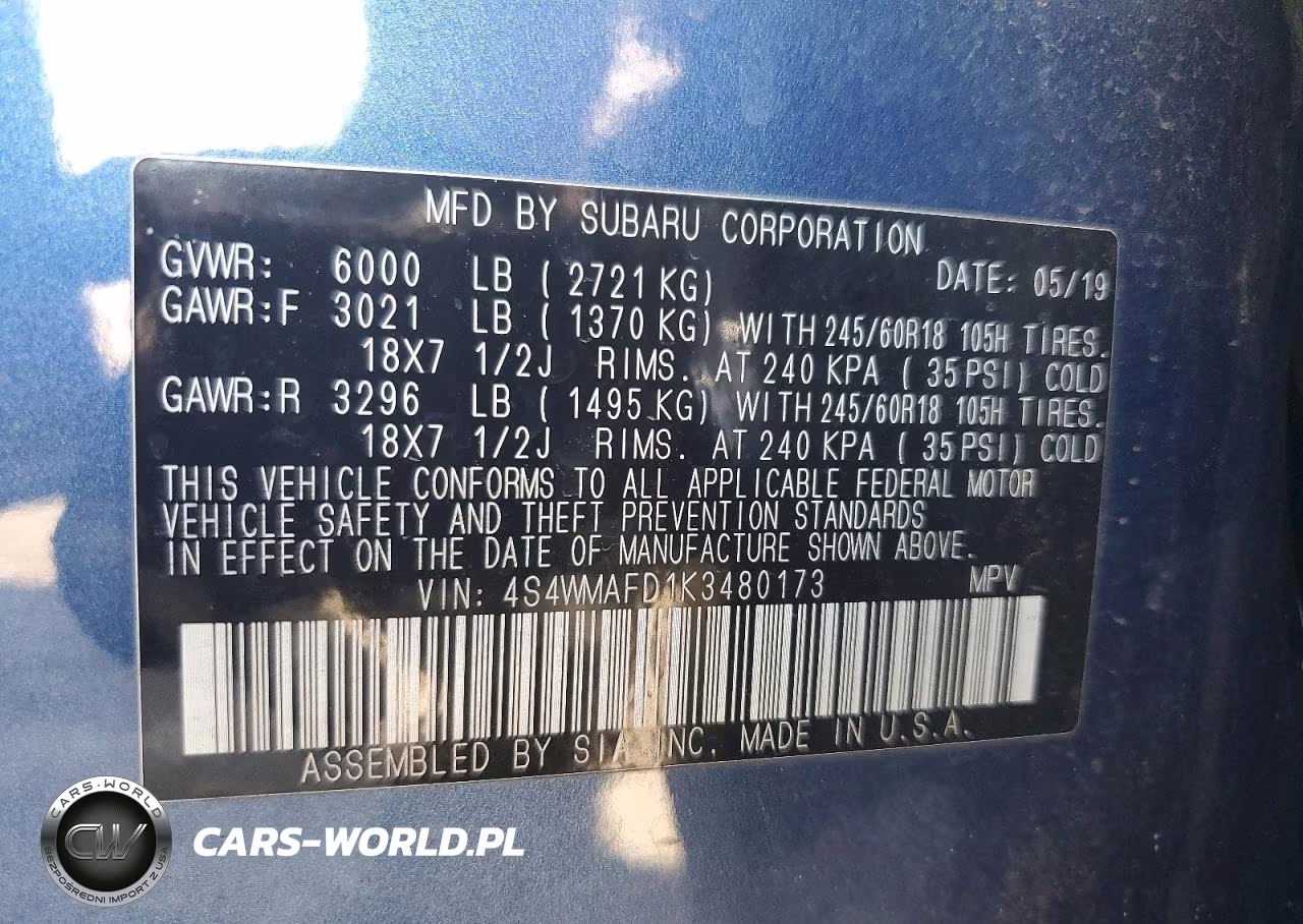 2019 Subaru Ascent Premium VIN:4S4WMAFD1K3480173 - 13
