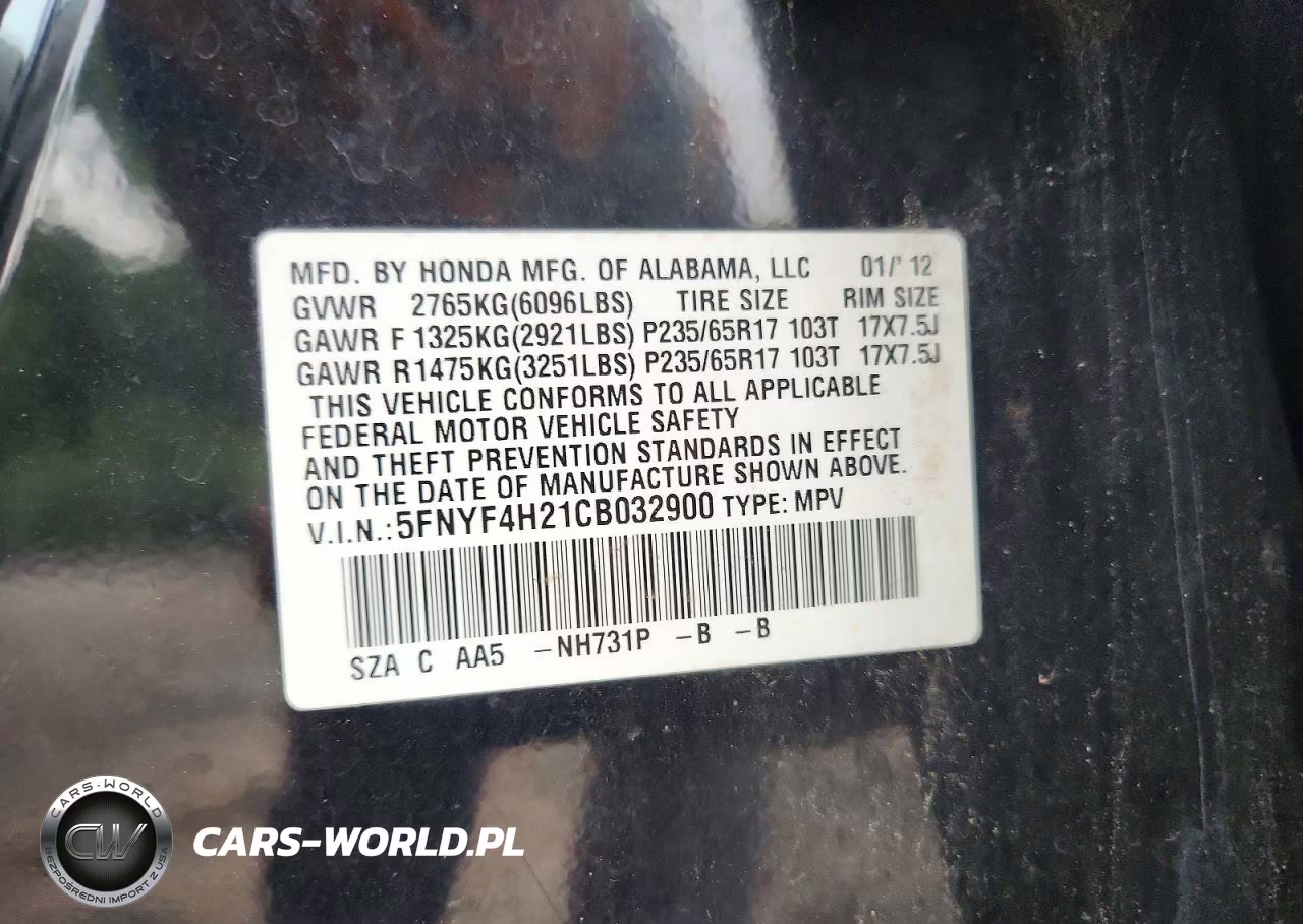 2012 Honda Pilot Lx VIN:5FNYF4H21CB032900 - 13