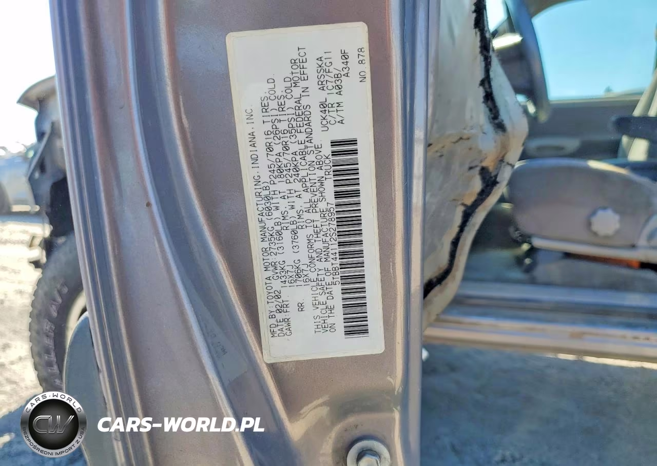 2002 Toyota Tundra Sr5 V8 VIN:5TBBT44112S278957 - 12