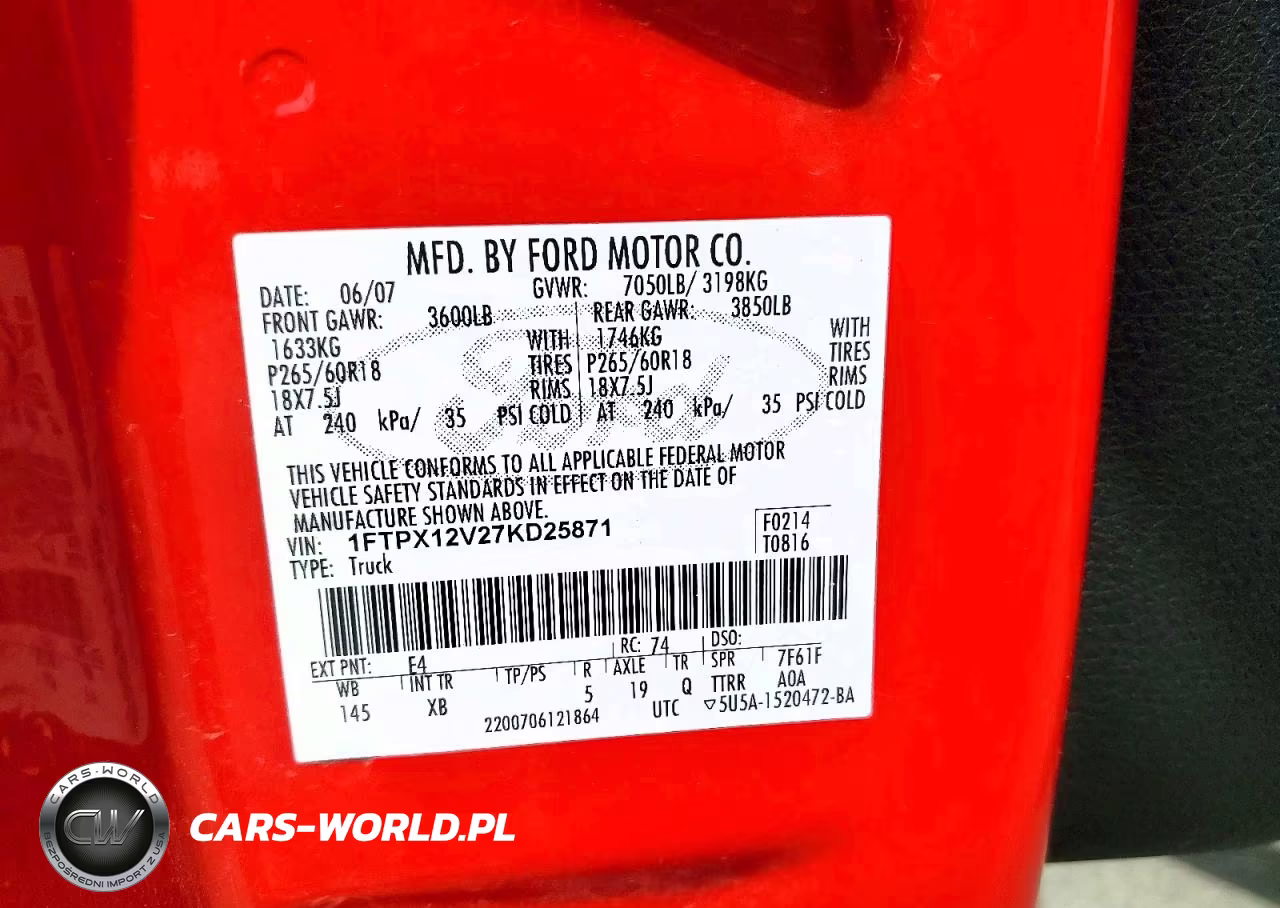 2007 Ford F150 VIN:1FTPX12V27KD25871 - 12