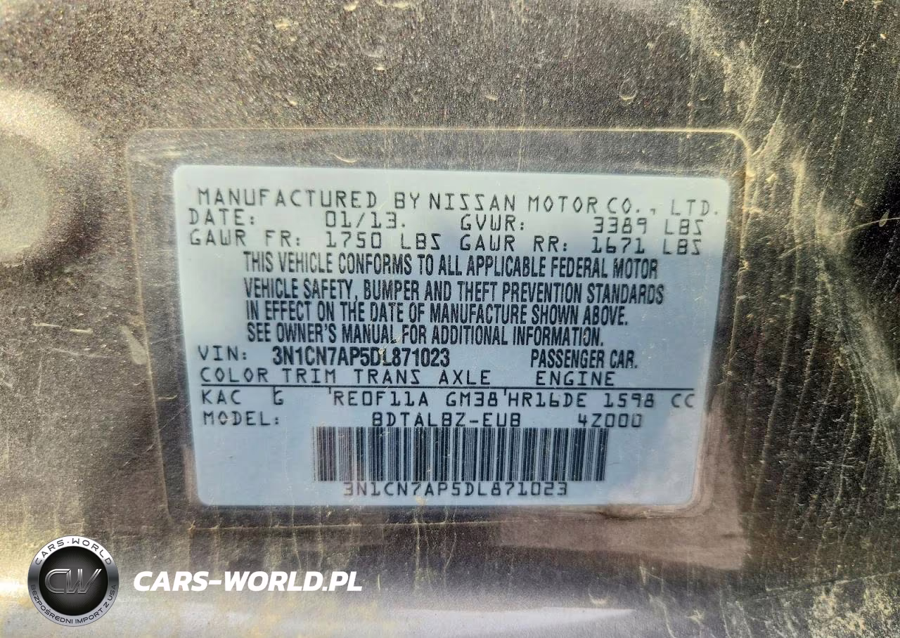 2013 Nissan Versa 1.6 S VIN:3N1CN7AP5DL871023 - 12
