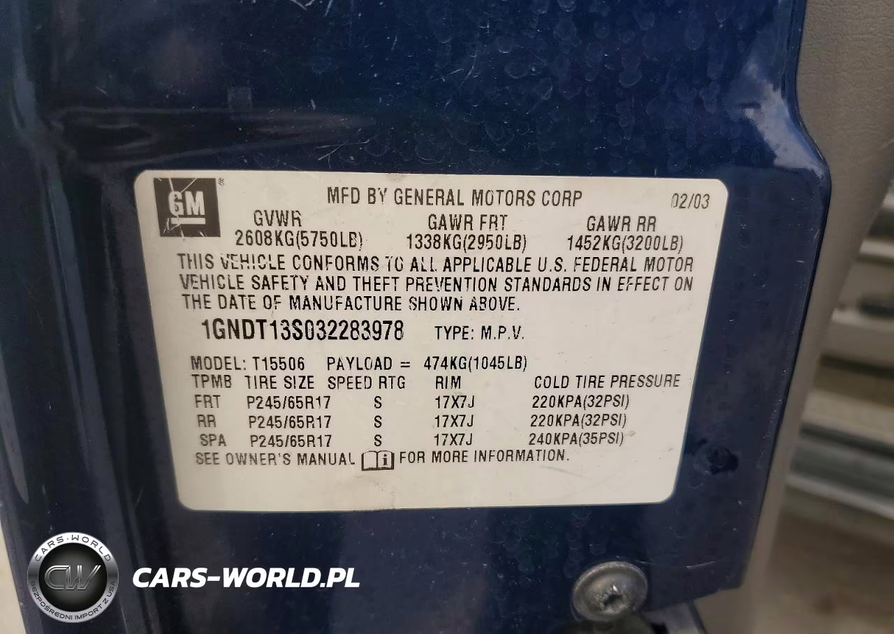2003 Chevrolet Trailblazer VIN:1GNDT13S032283978 - 13