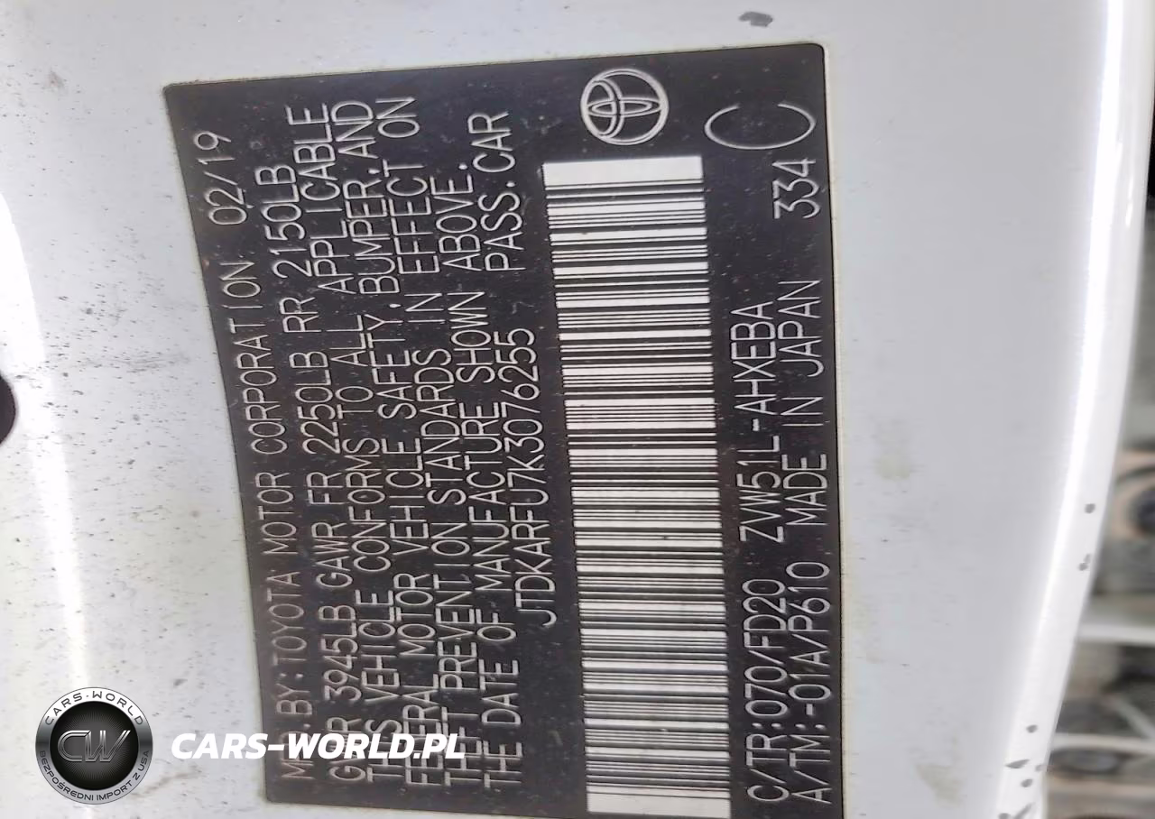 2019 Toyota Prius Le VIN:JTDKARFU7K3076255 - 12