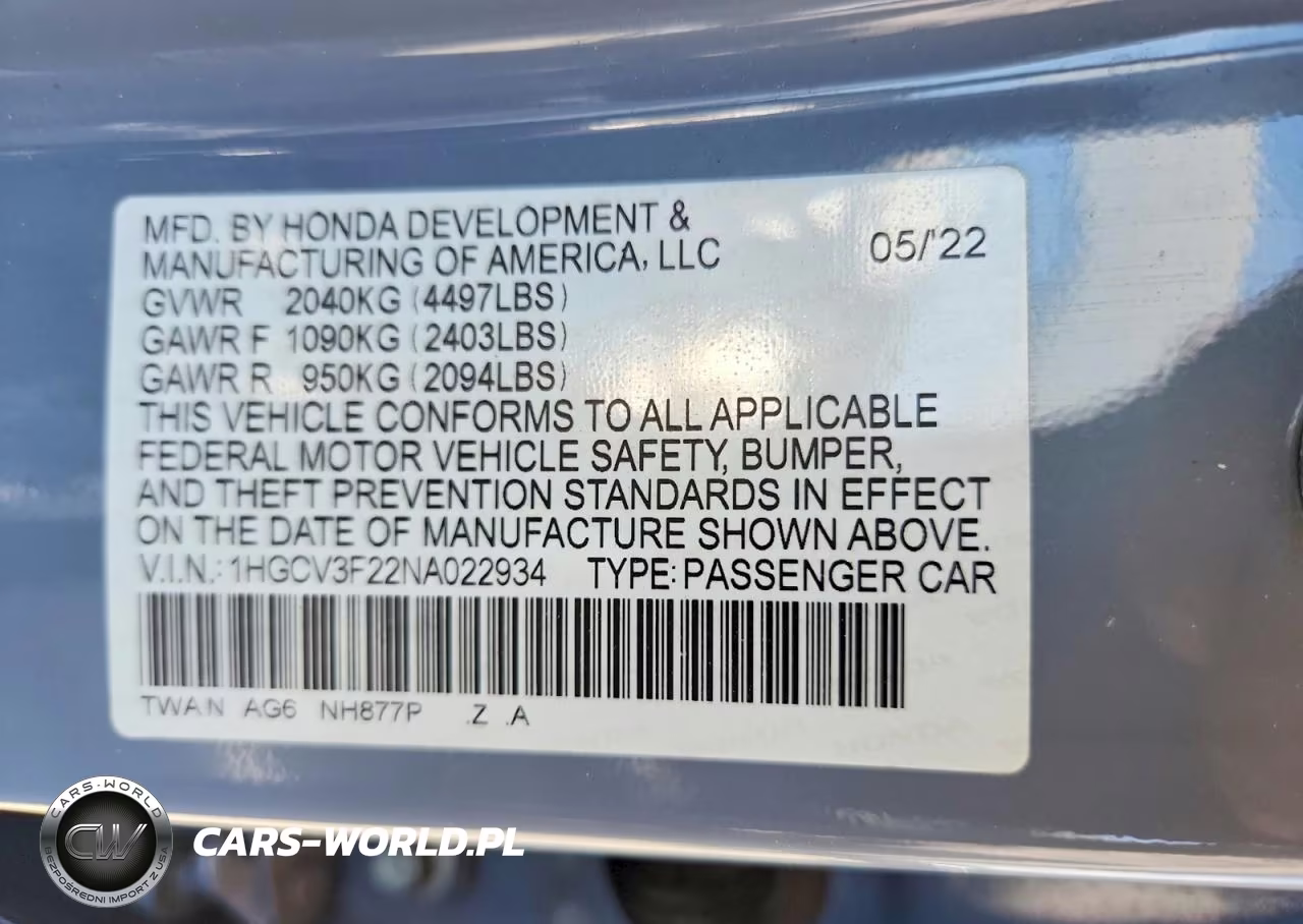 2022 Honda Accord Hybrid Sport VIN:1HGCV3F22NA022934 - 13