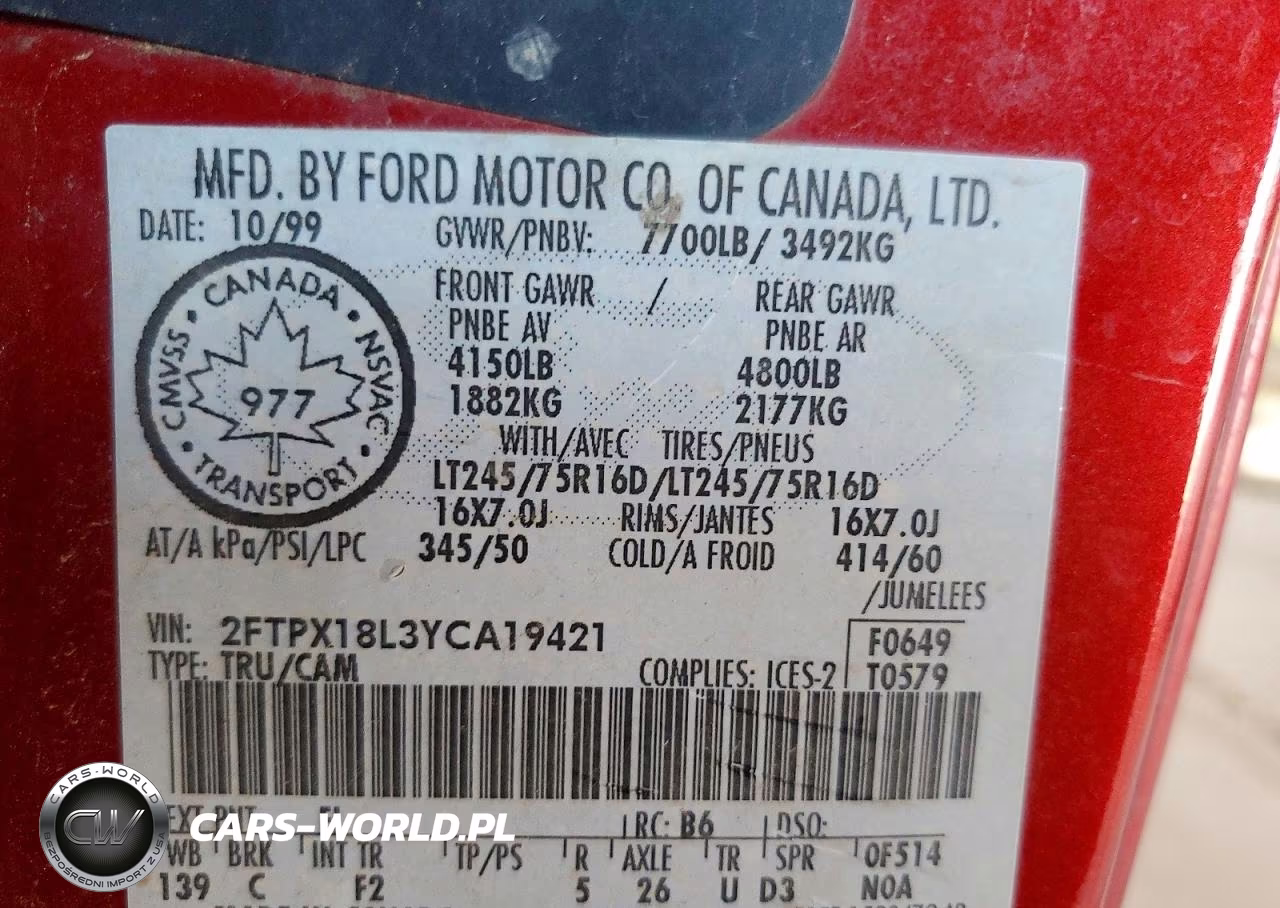2000 Ford F150 VIN:2FTPX18L3YCA19421 - 12