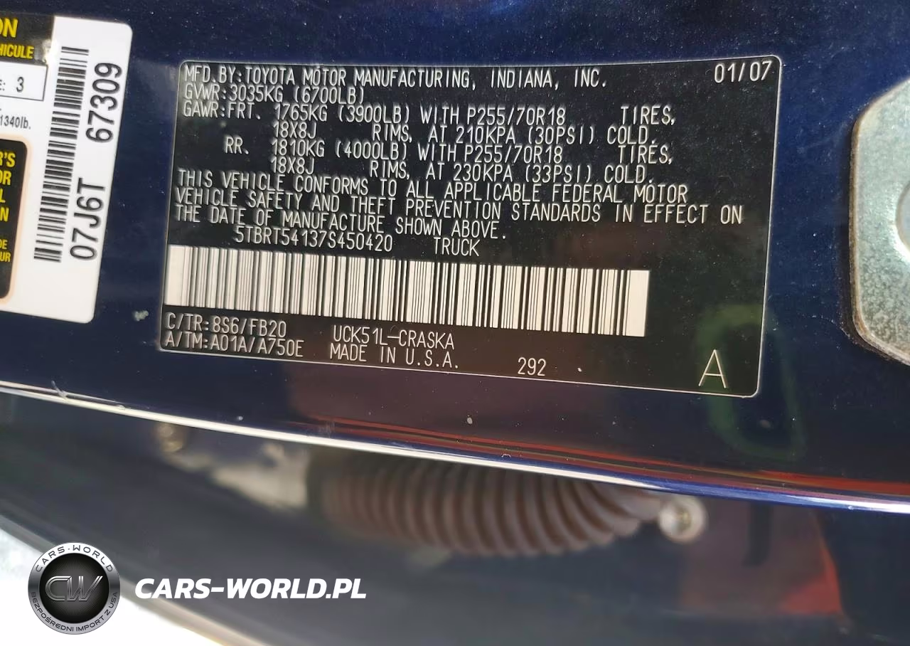 2007 Toyota Tundra Sr5 VIN:5TBRT54137S450420 - 12