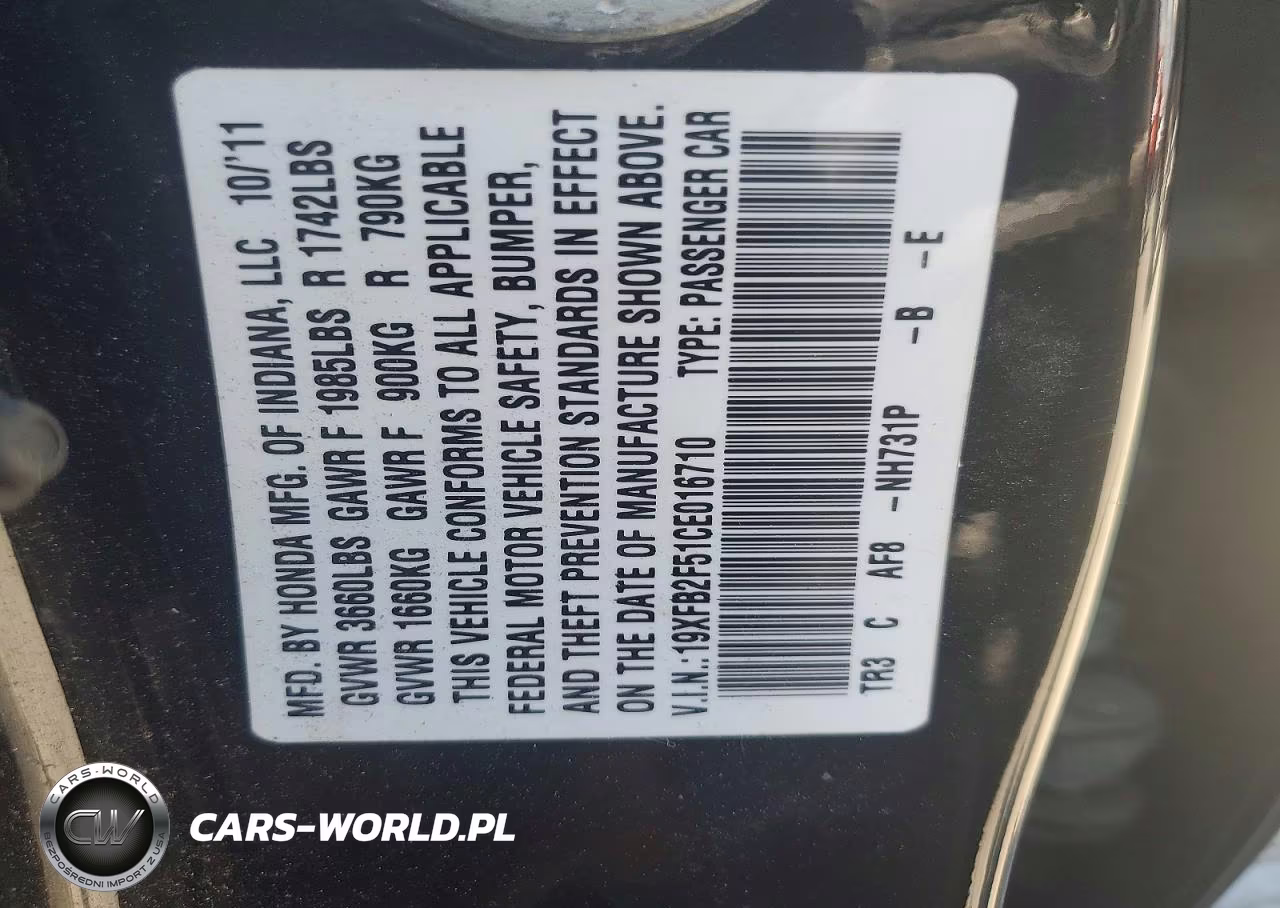 2012 Honda Civic Lx VIN:19XFB2F51CE016710 - 13
