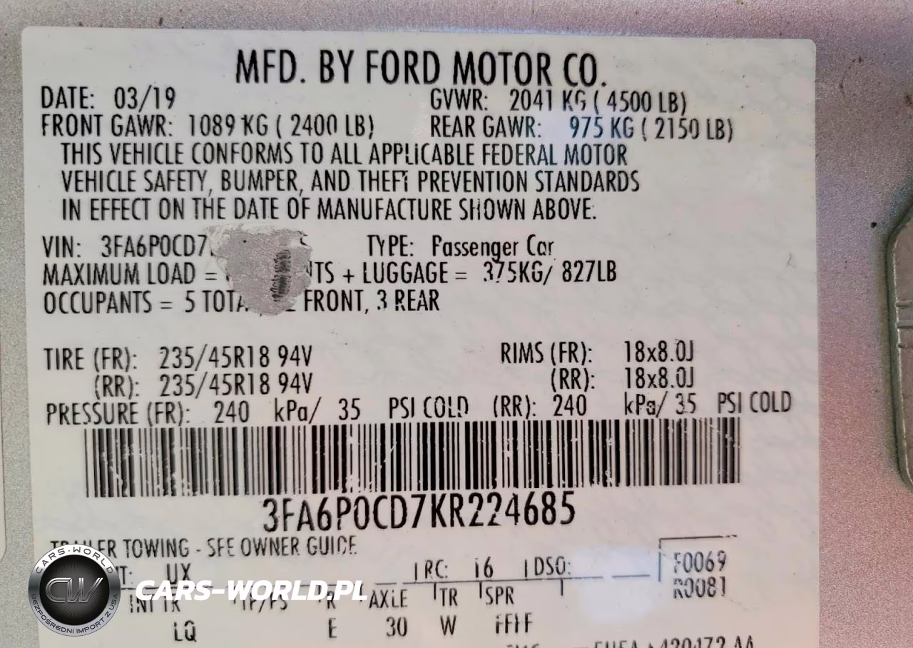 2019 Ford Fusion Sel VIN:3FA6P0CD7KR224685 - 12