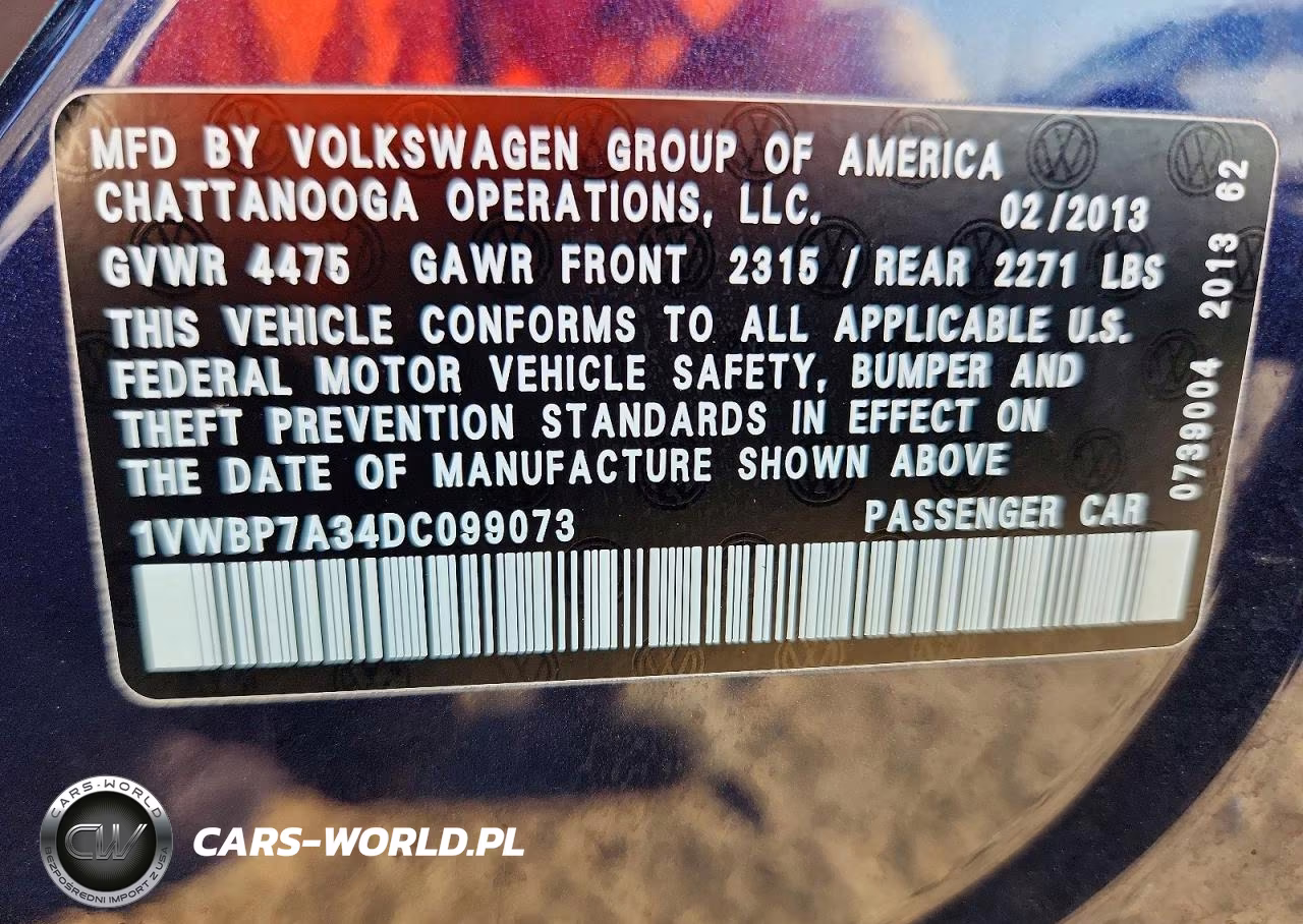 2013 Volkswagen Passat Se VIN:1VWBP7A34DC099073 - 12