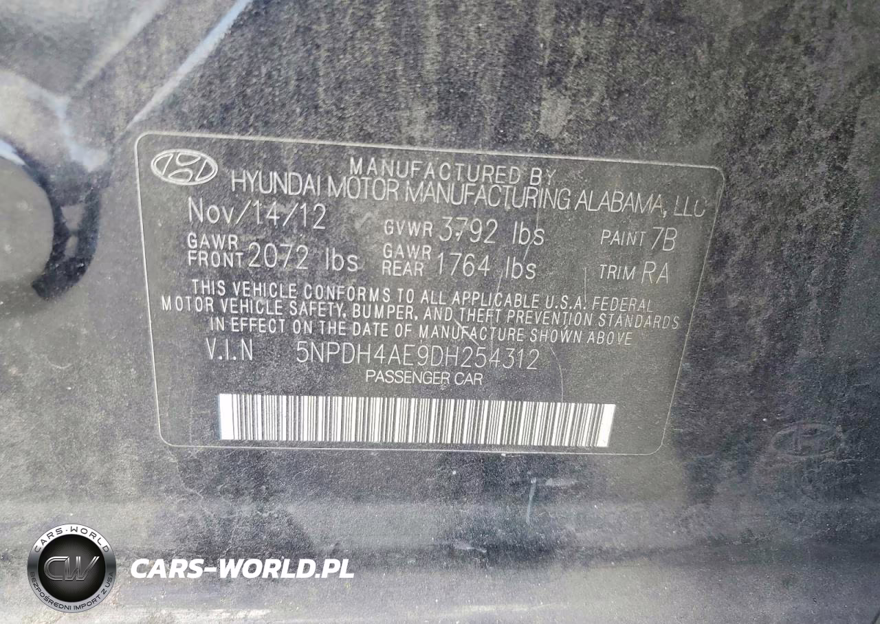 2013 Hyundai Elantra Gls VIN:5NPDH4AE9DH254312 - 12