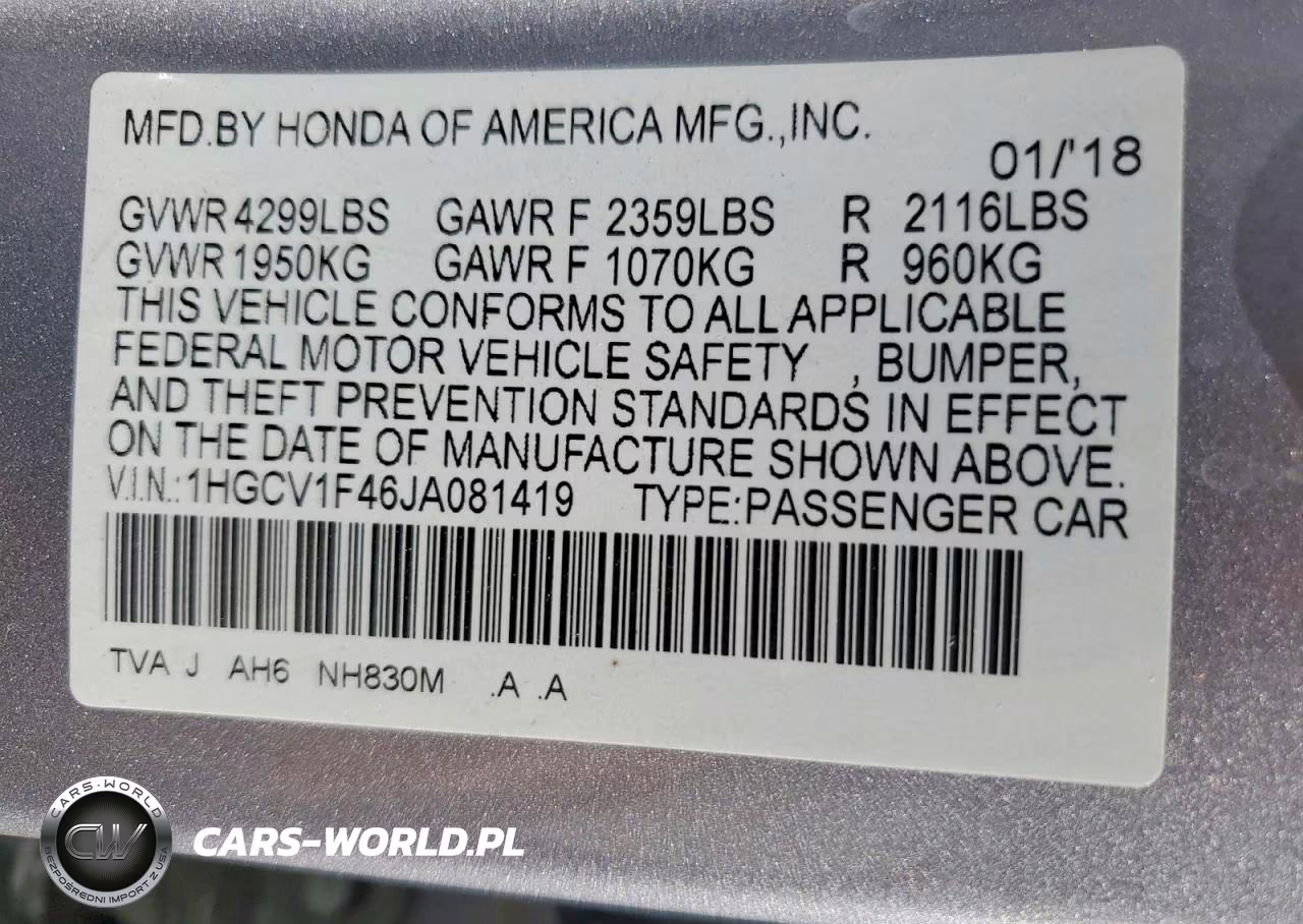 2018 Honda Accord Ex VIN:1HGCV1F46JA081419 - 13