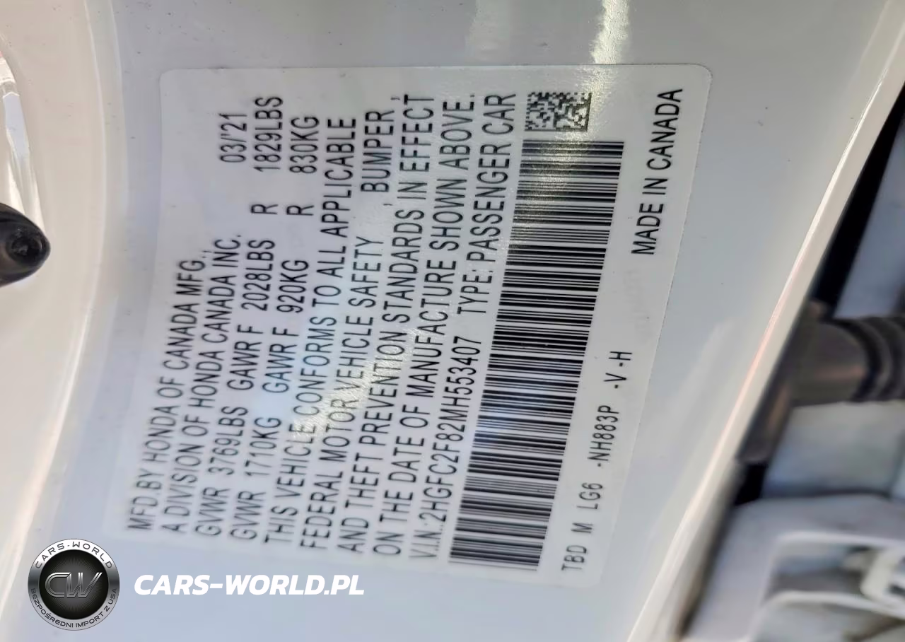 2021 Honda Civic Sport VIN:2HGFC2F82MH553407 - 12
