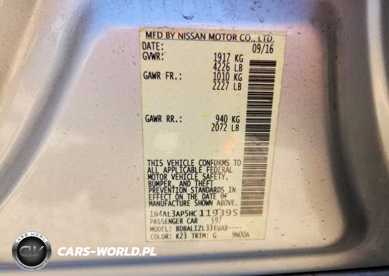 2017 Nissan Altima 2.5 Sv VIN:1N4AL3AP5HC119395 - 12