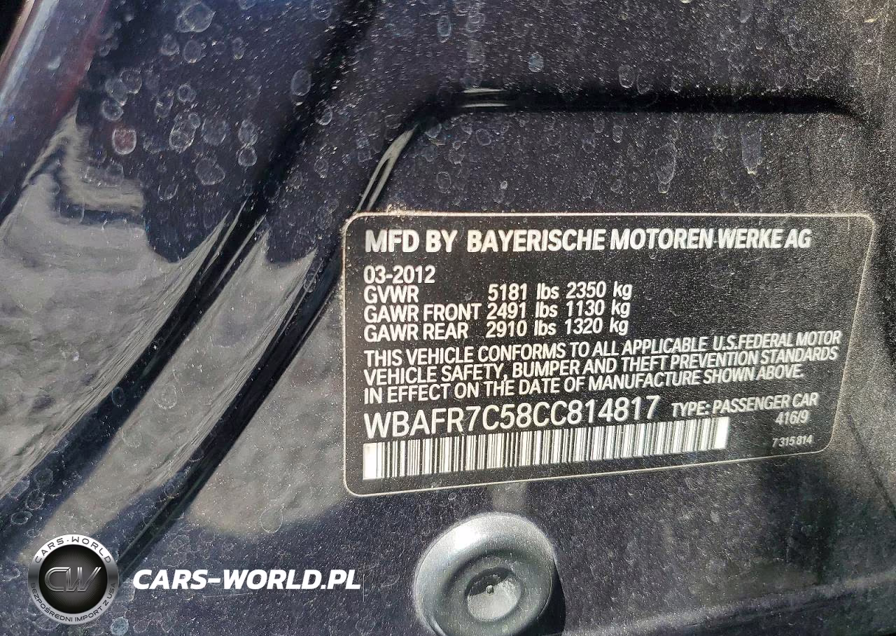 2012 BMW 535 I VIN:WBAFR7C58CC814817 - 12