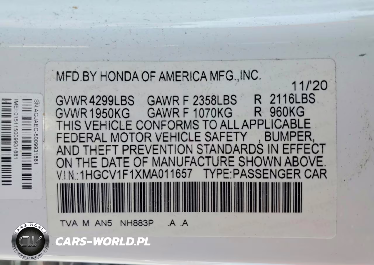 2021 Honda Accord Lx VIN:1HGCV1F1XMA011657 - 12