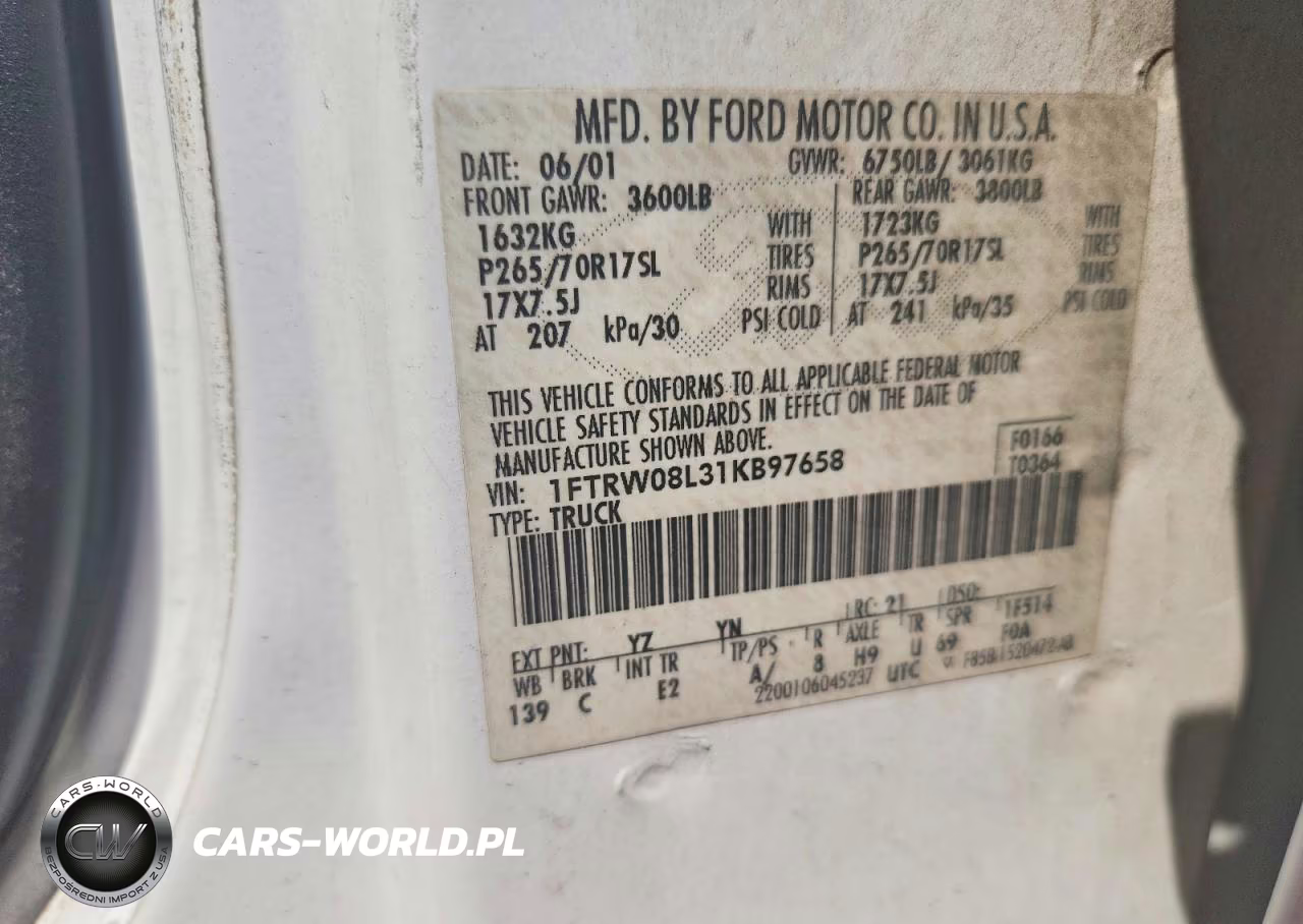 2001 Ford F150 Supercrew VIN:1FTRW08L31KB97658 - 12