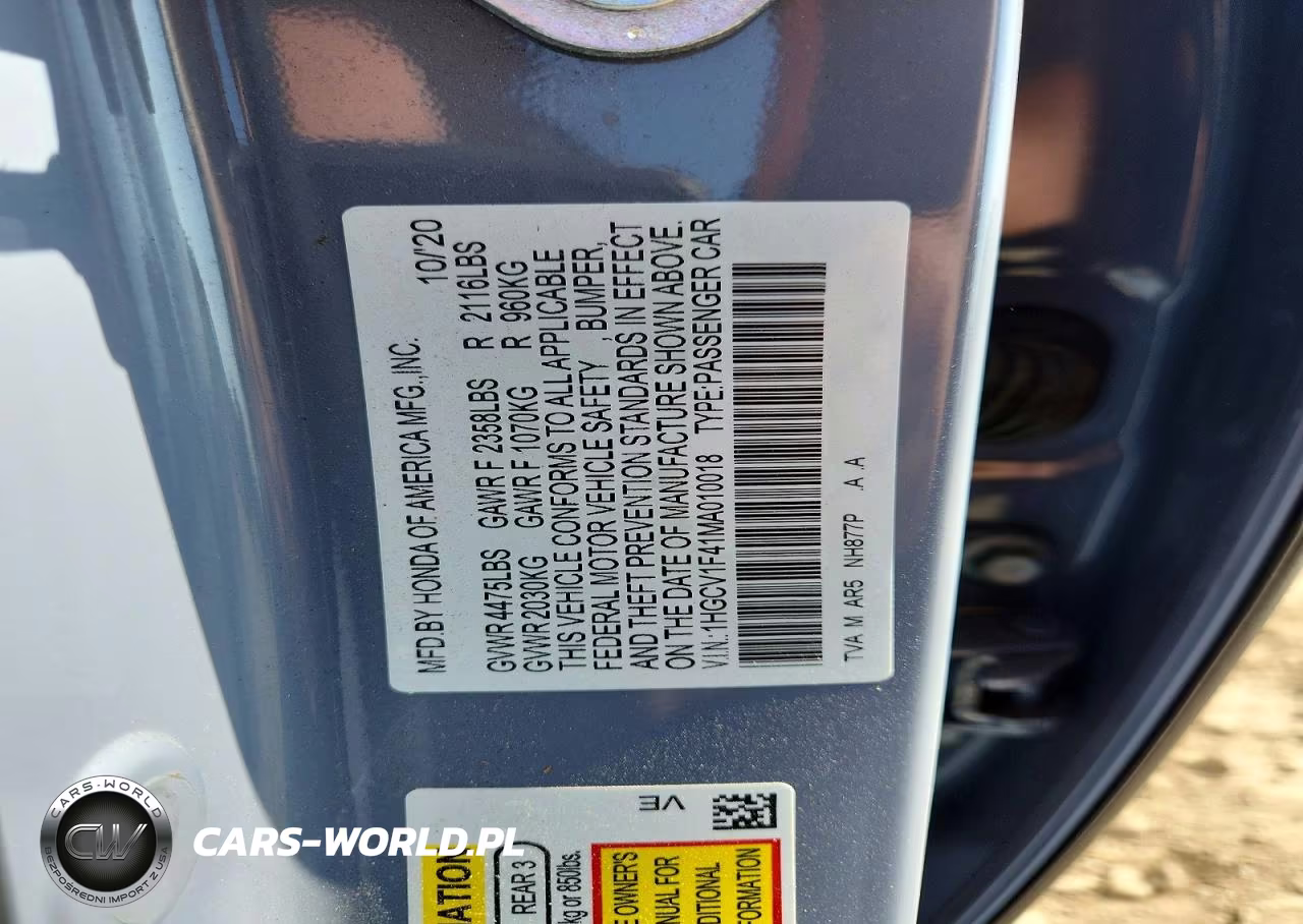 2021 Honda Accord Sport Se VIN:1HGCV1F41MA010018 - 12