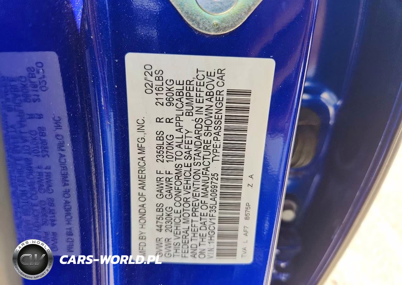 2020 Honda Accord Sport VIN:1HGCV1F35LA069725 - 13
