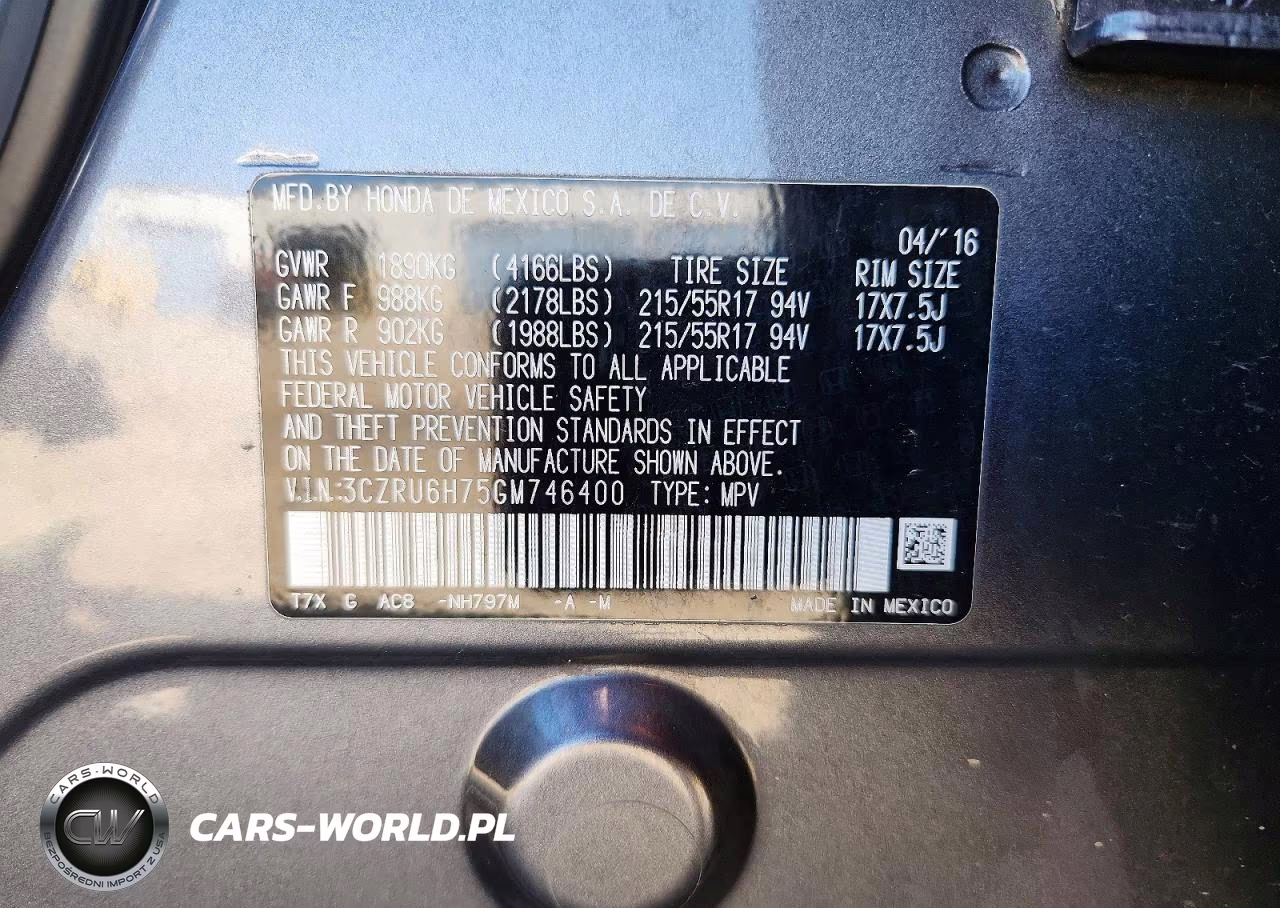 2016 Honda Hr-V Exl VIN:3CZRU6H75GM746400 - 13