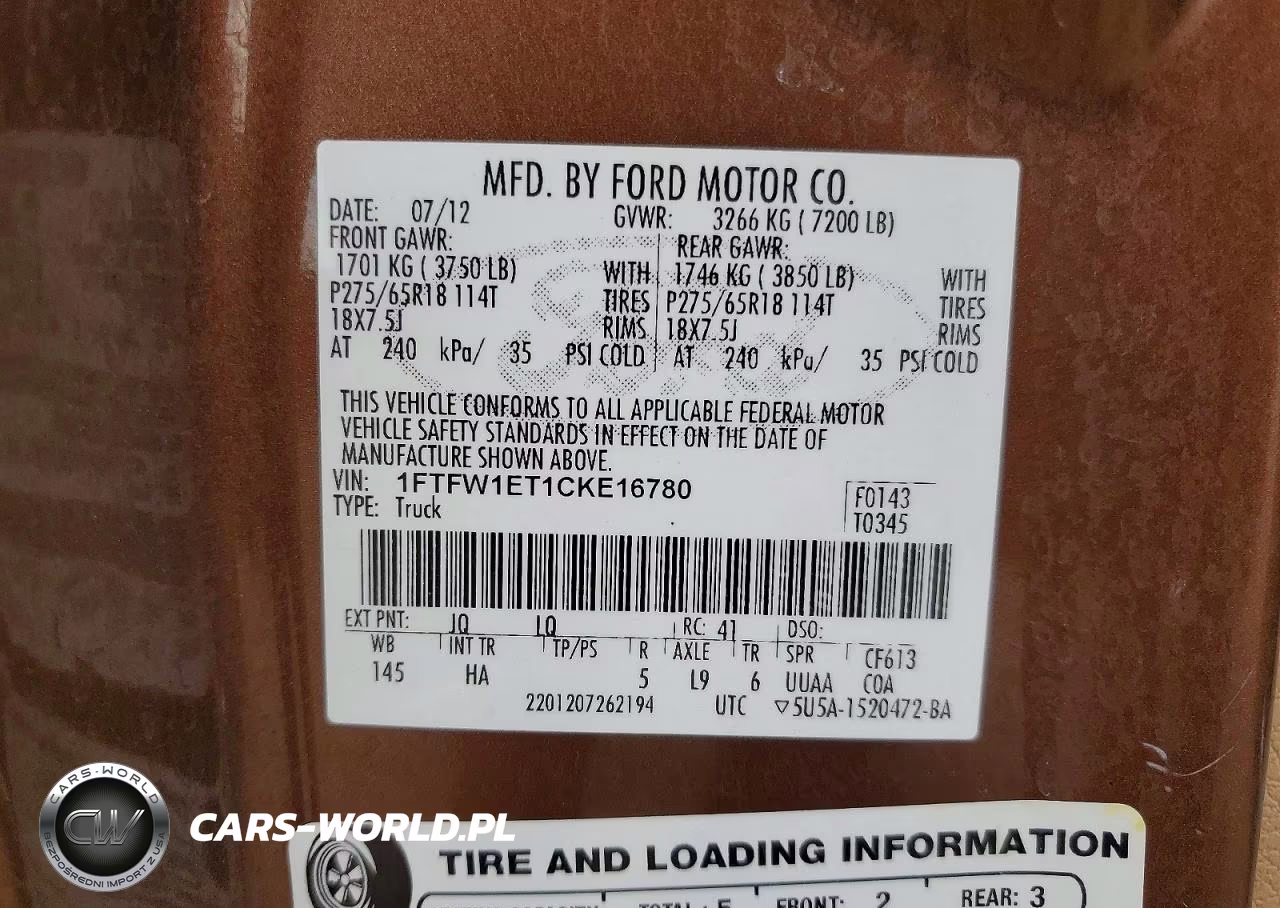 2012 Ford F150 Supercrew VIN:1FTFW1ET1CKE16780 - 12