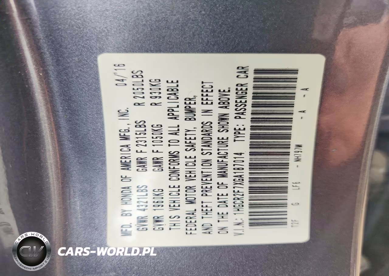 2016 Honda Accord Ex VIN:1HGCR2F7XGA187014 - 12