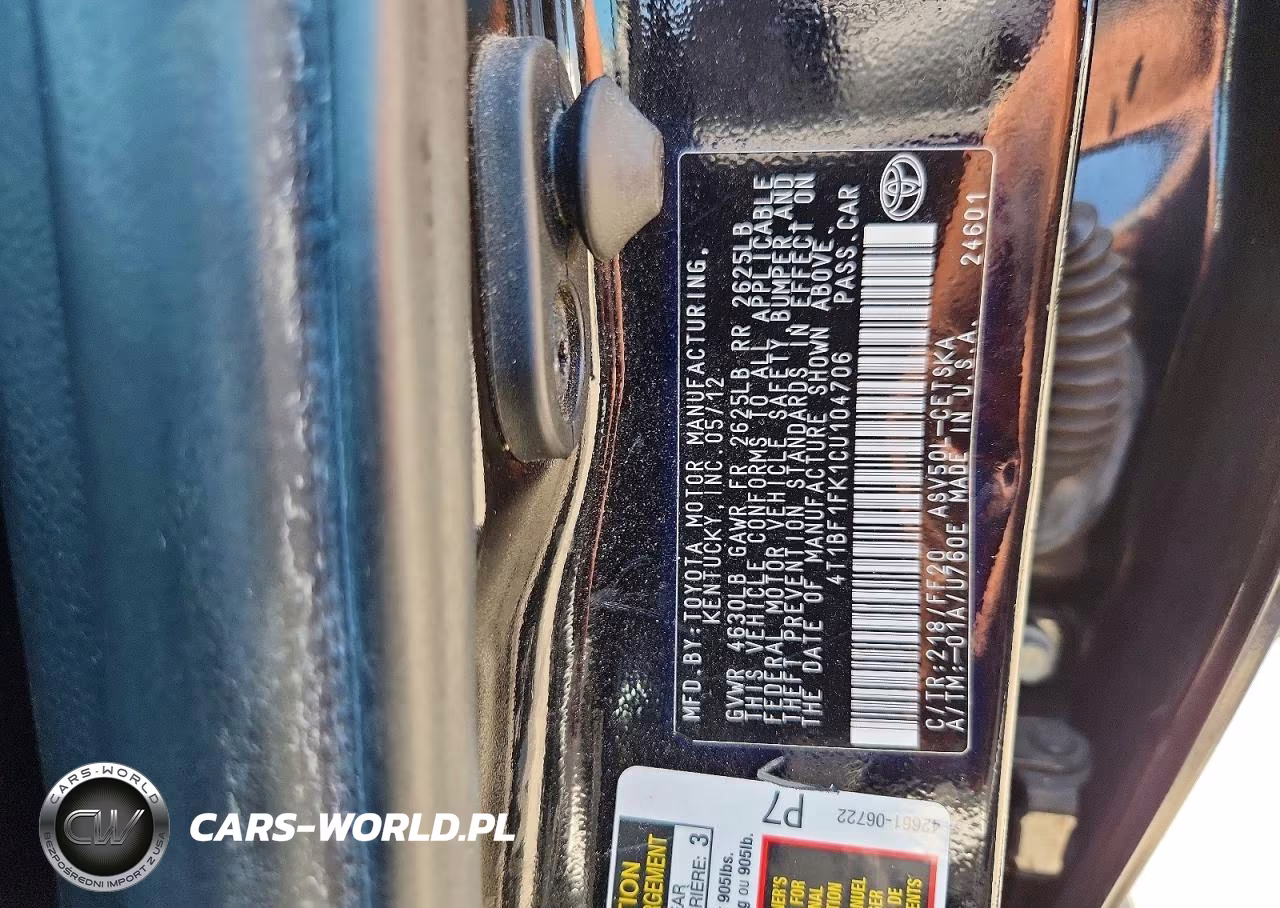 2012 Toyota Camry Se VIN:4T1BF1FK1CU104706 - 12