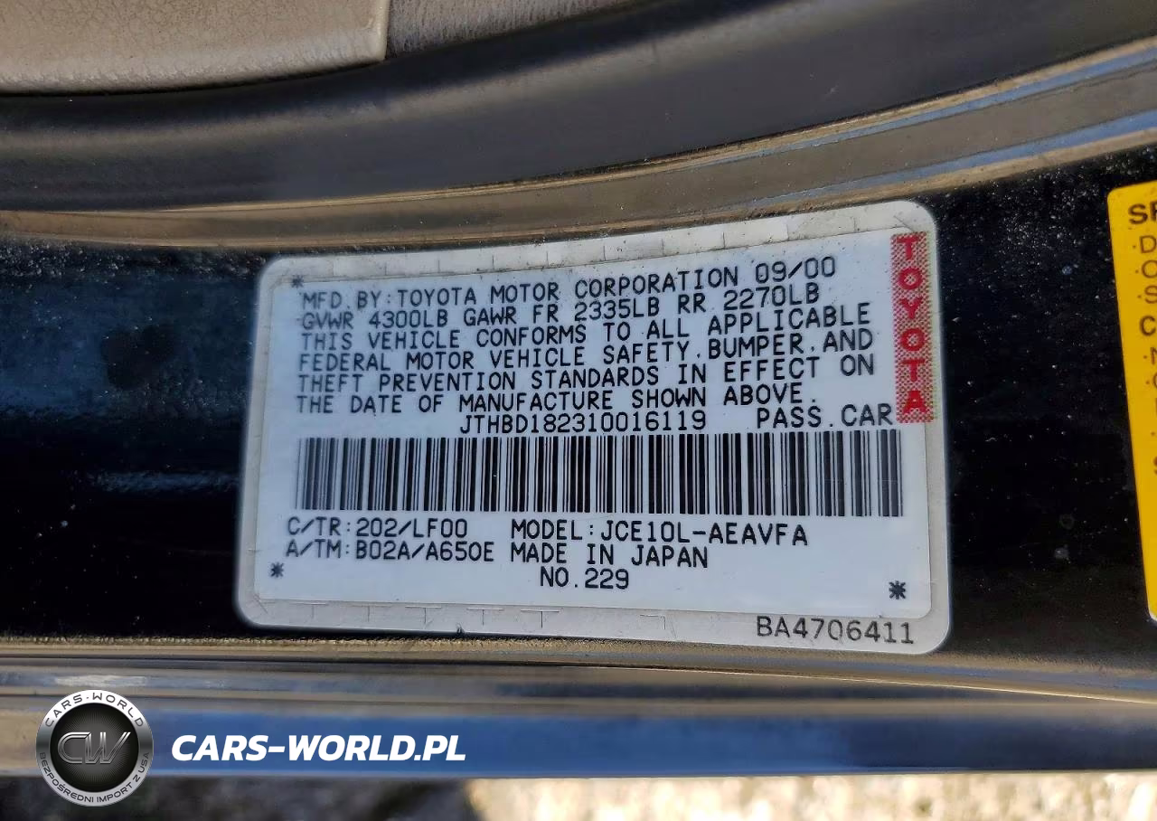 2001 Lexus Is 300 VIN:JTHBD182310016119 - 12