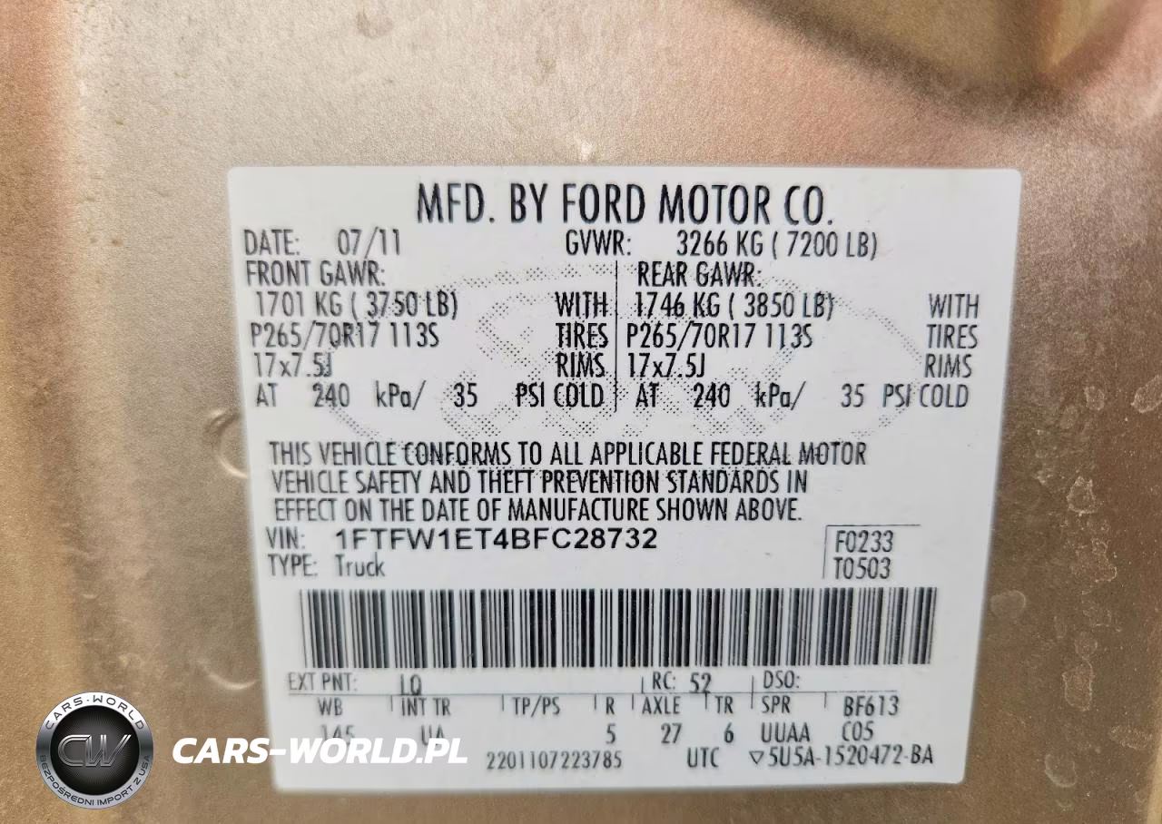 2011 Ford F150 Supercrew VIN:1FTFW1ET4BFC28732 - 12