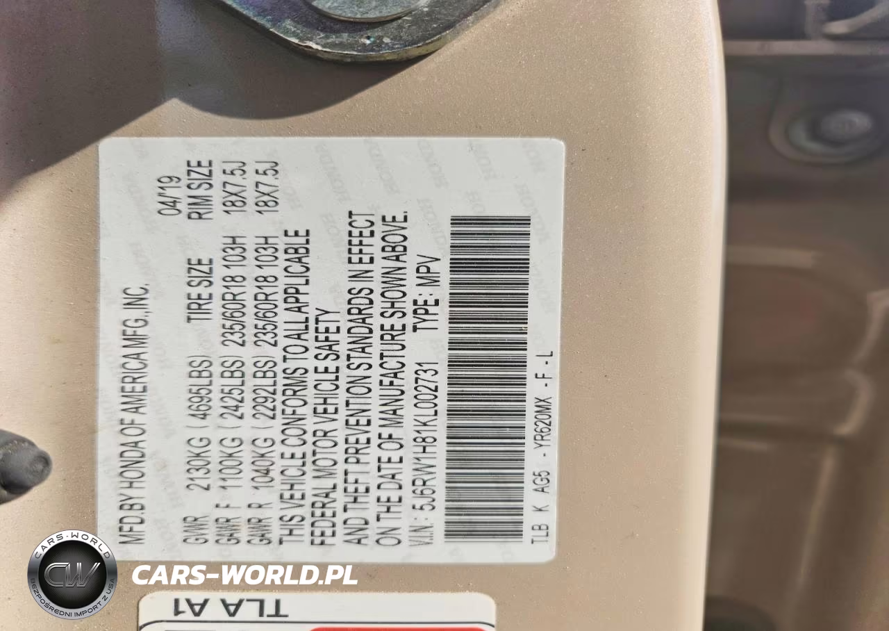 2019 Honda Cr-V Exl VIN:5J6RW1H81KL002731 - 13