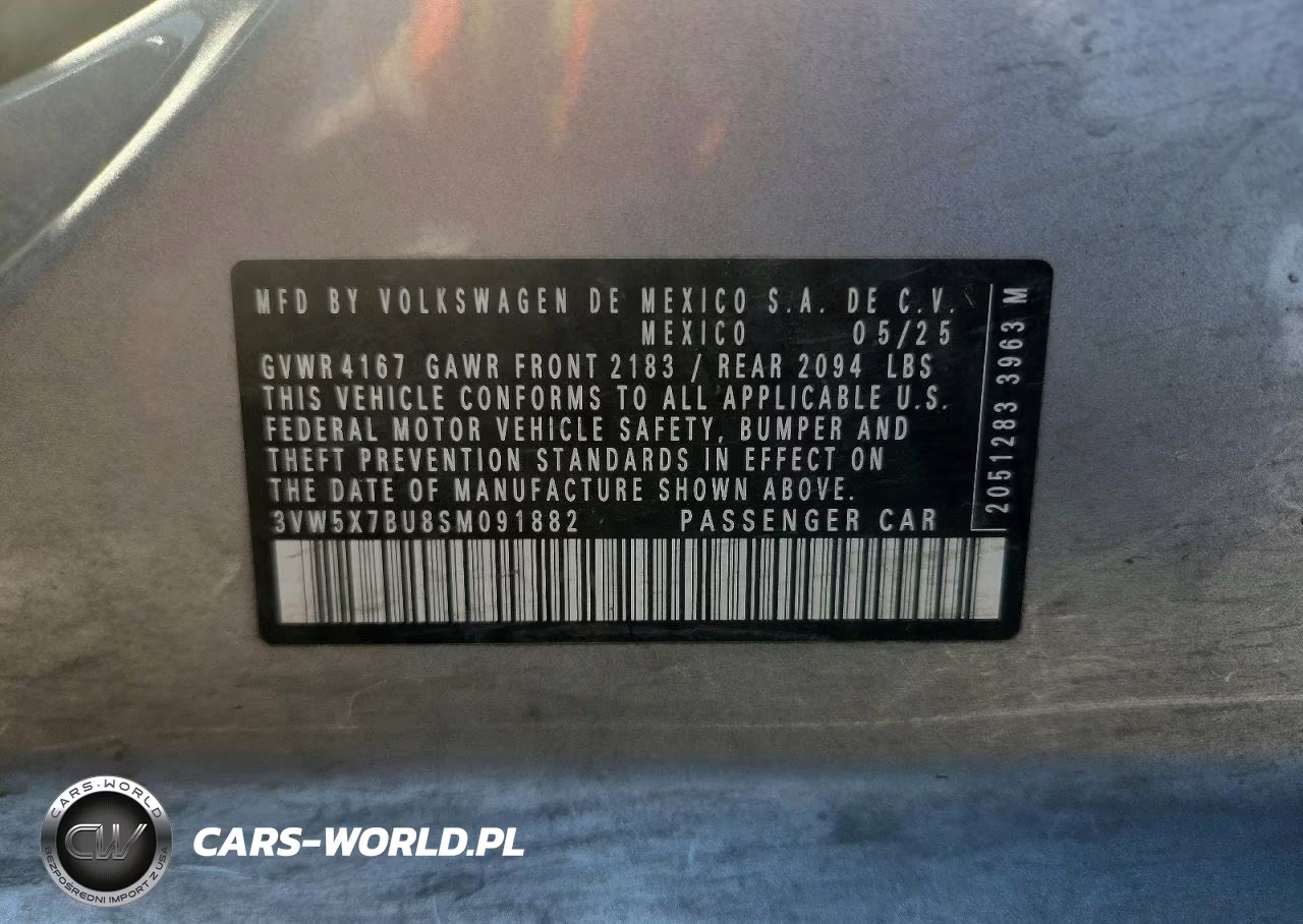 2025 Volkswagen Jetta S VIN:3VW5X7BU8SM091882 - 12