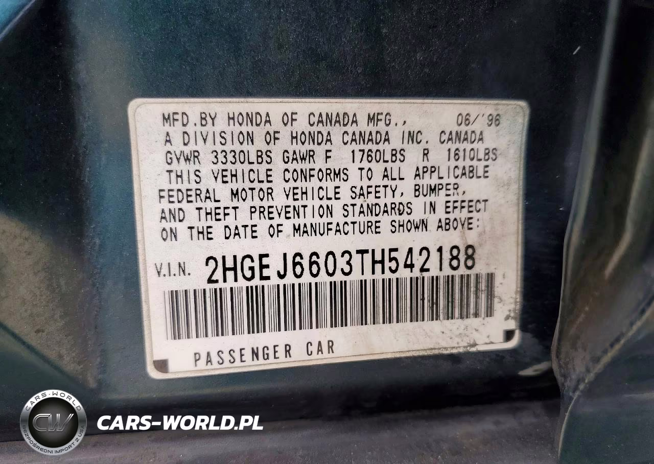 1996 Honda Civic Lx VIN:2HGEJ6603TH542188 - 12