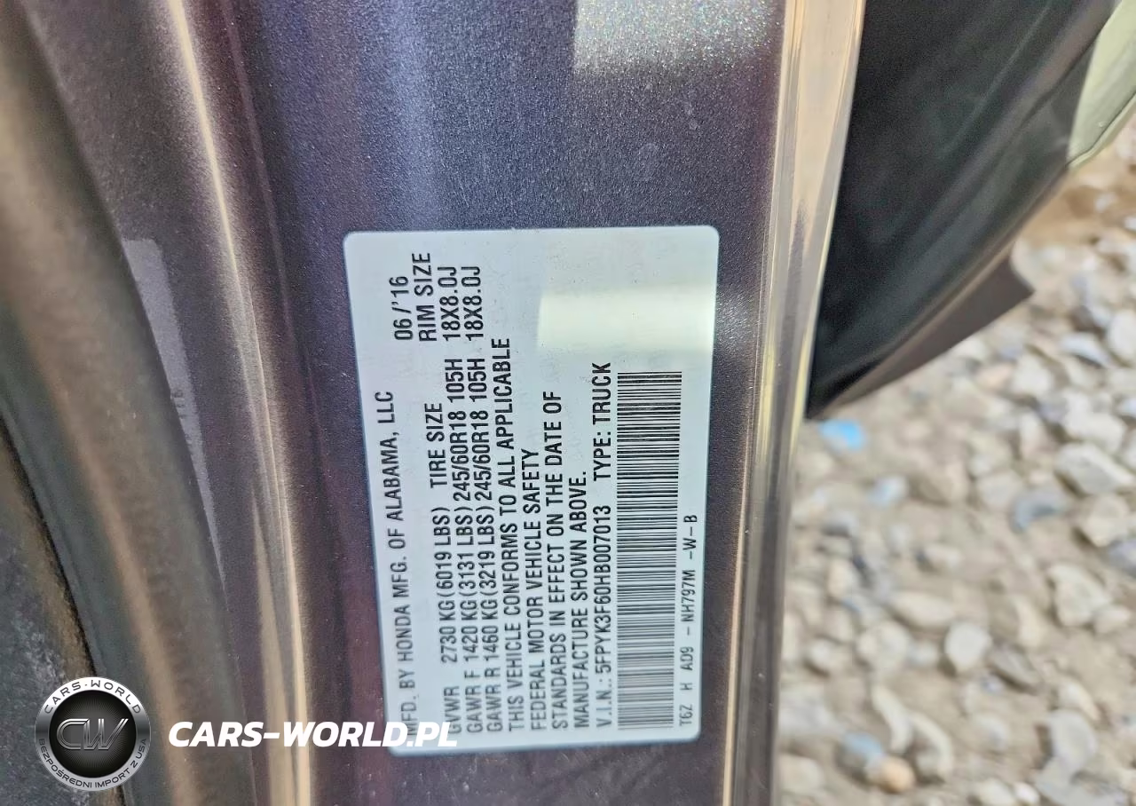 2017 Honda Ridgeline Rtl VIN:5FPYK3F60HB007013 - 12