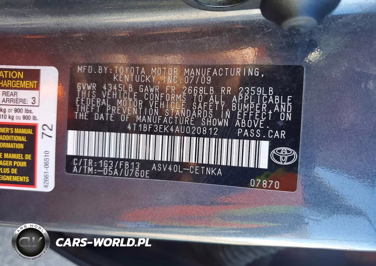 2010 Toyota Camry Le VIN:4T1BF3EK4AU020812 - 12
