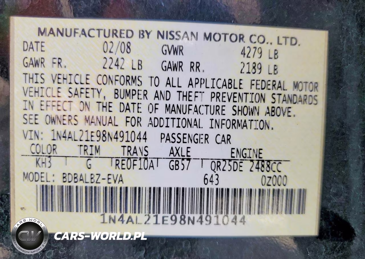 2008 Nissan Altima 2.5 VIN:1N4AL21E98N491044 - 13