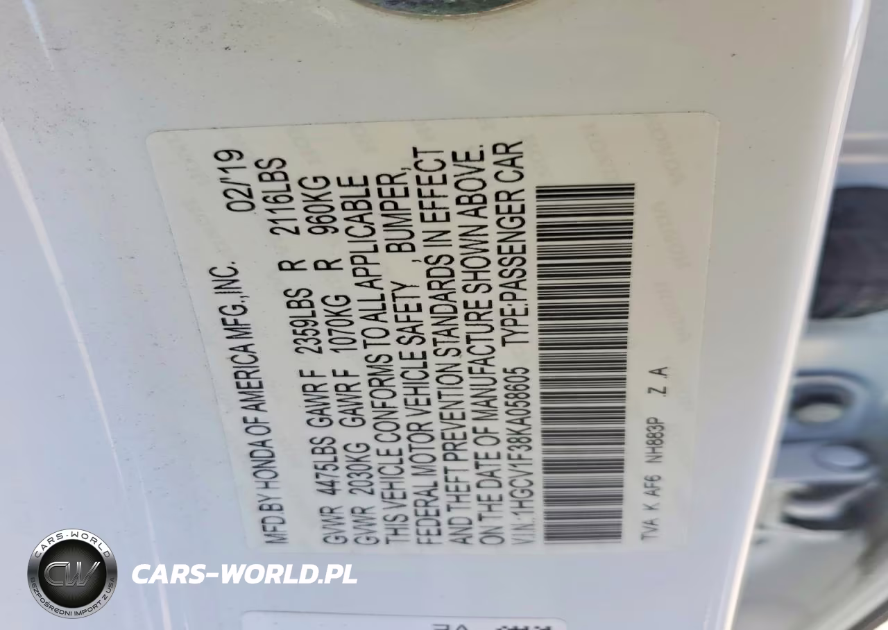 2019 Honda Accord Sport VIN:1HGCV1F38KA058605 - 13