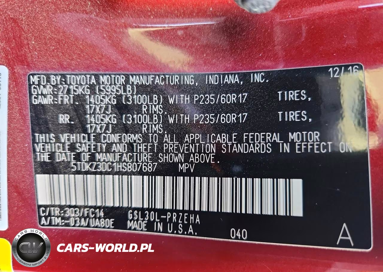 2017 Toyota Sienna Le VIN:5TDKZ3DC1HS807687 - 13