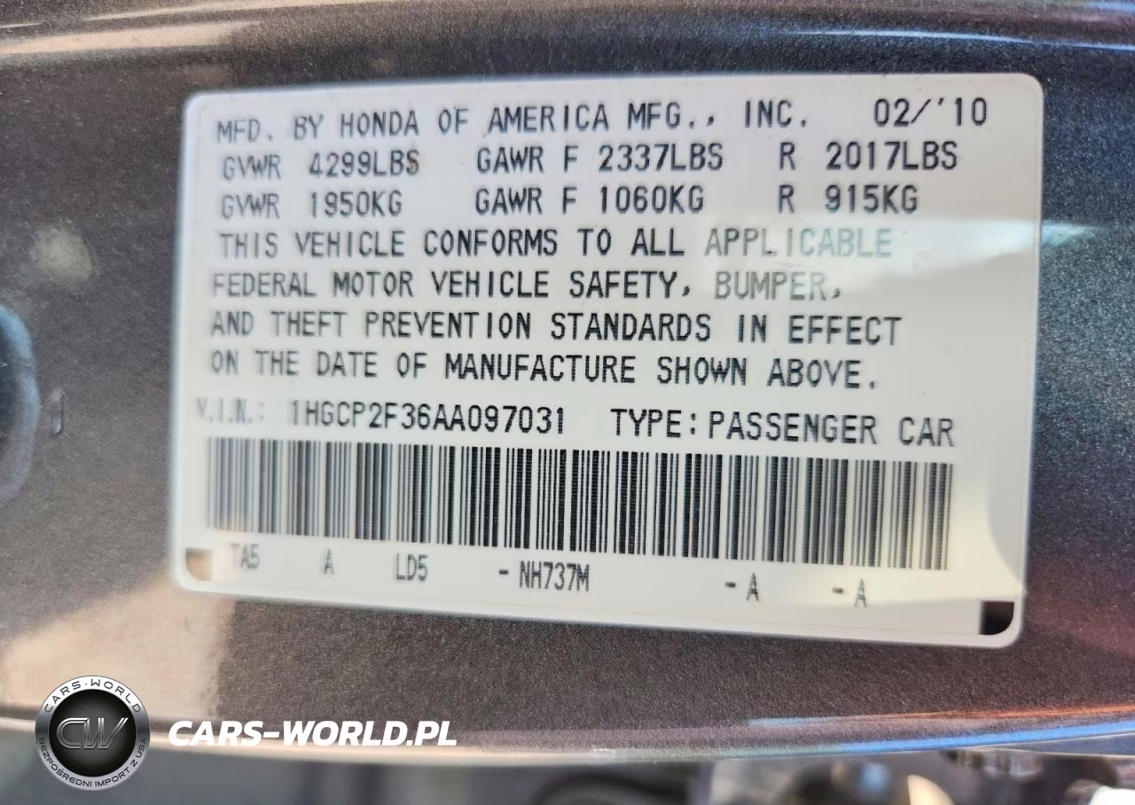 2010 Honda Accord Lx VIN:1HGCP2F36AA097031 - 12