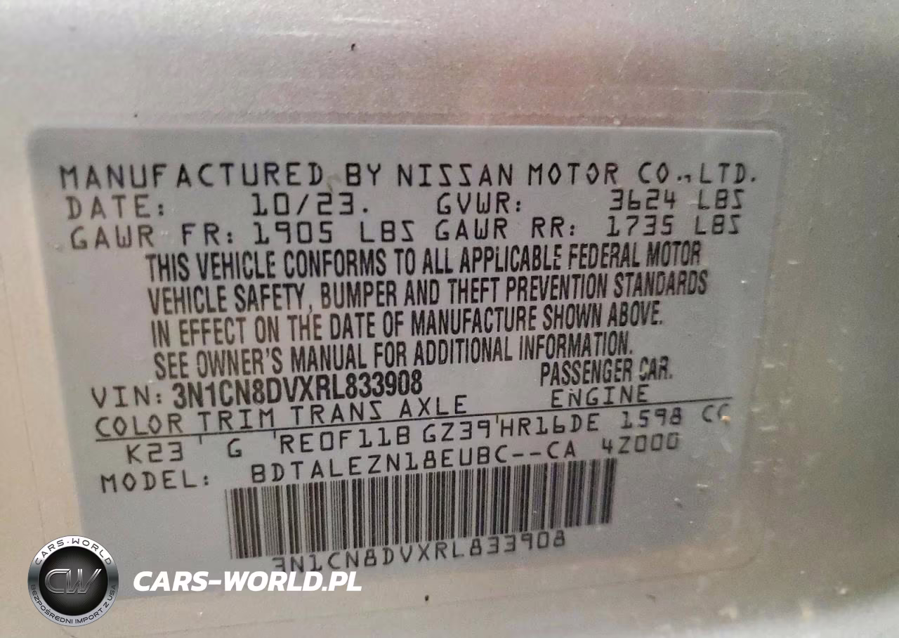 2024 Nissan Versa S VIN:3N1CN8DVXRL833908 - 12