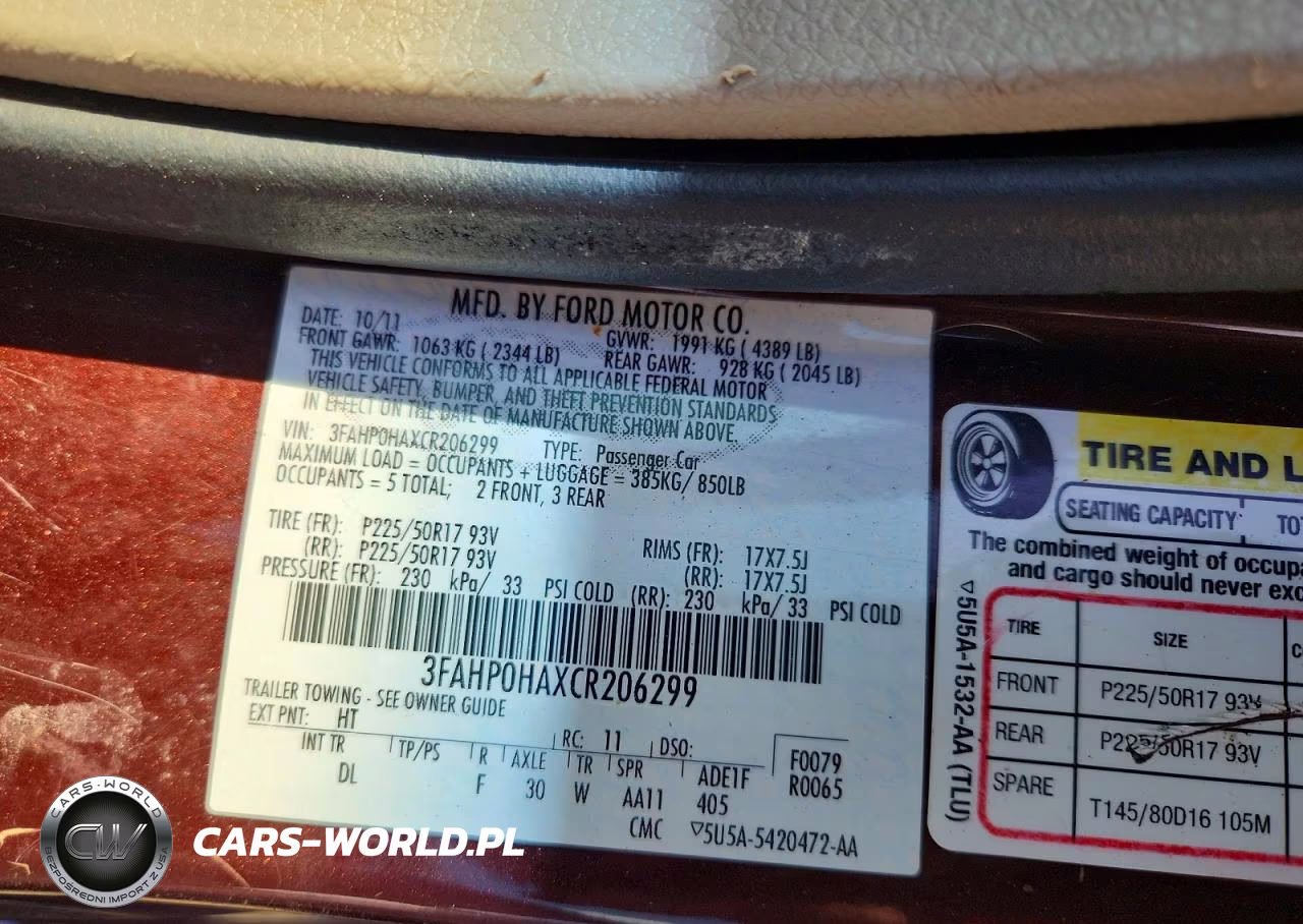 2012 Ford Fusion Se VIN:3FAHP0HAXCR206299 - 12