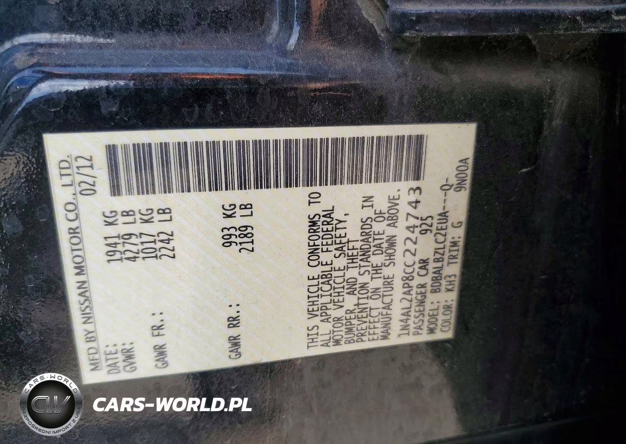 2012 Nissan Altima 2.5 VIN:1N4AL2AP8CC224743 - 12