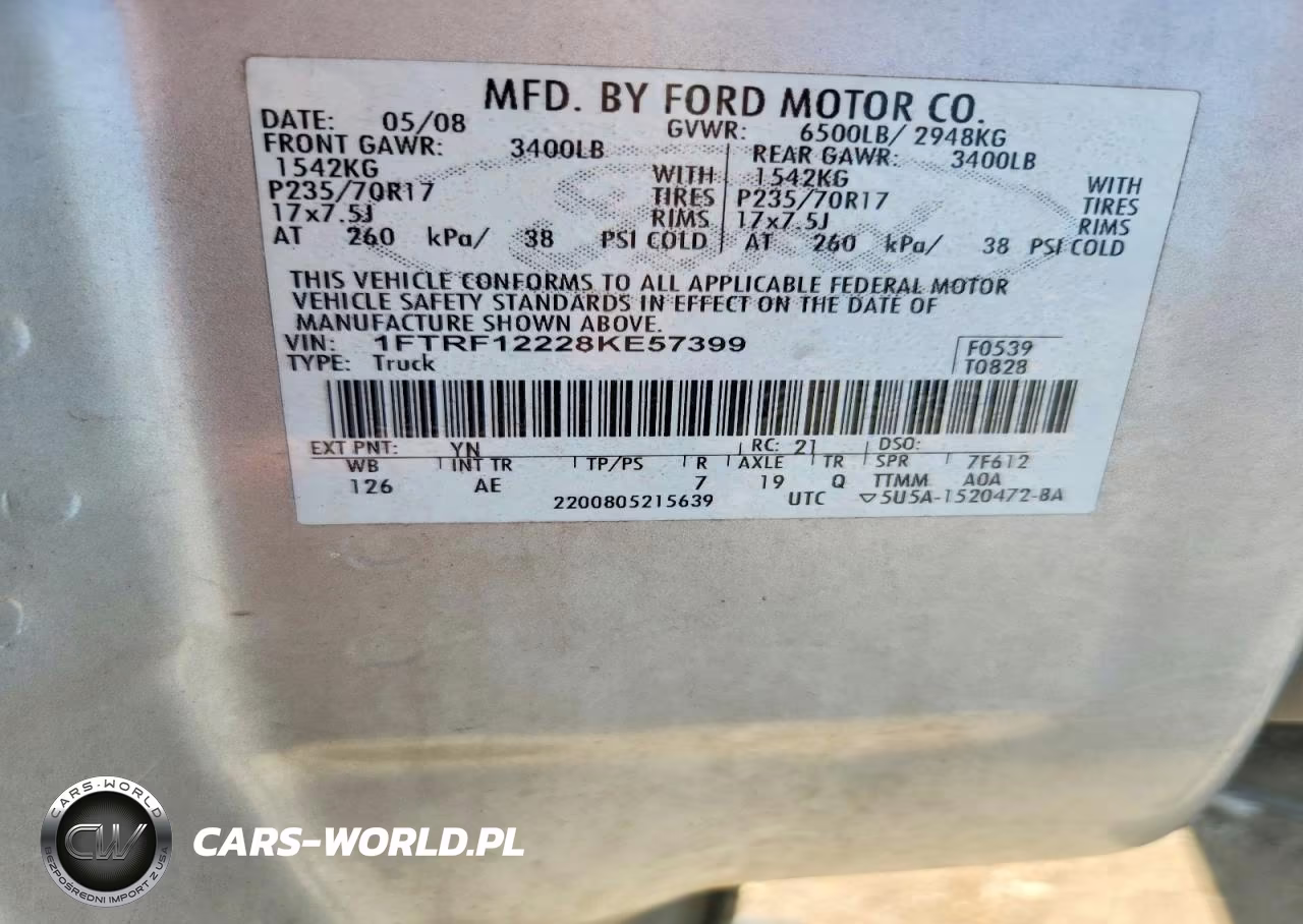2008 Ford F150 VIN:1FTRF12228KE57399 - 12