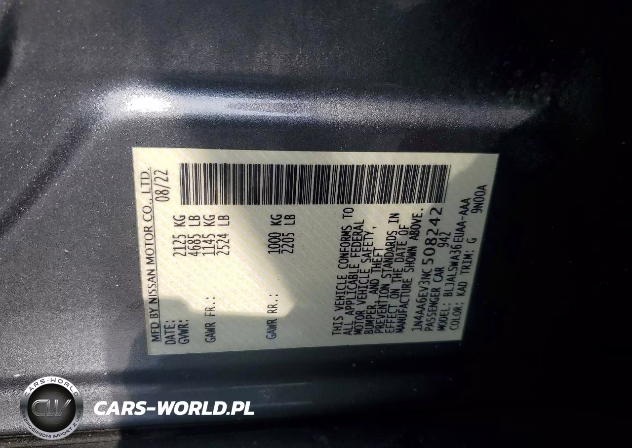 2022 Nissan Maxima Sr VIN:1N4AA6EV3NC508242 - 12