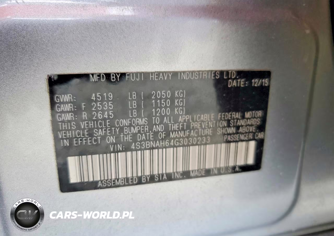 2016 Subaru Legacy 2.5I Premium VIN:4S3BNAH64G3030233 - 12